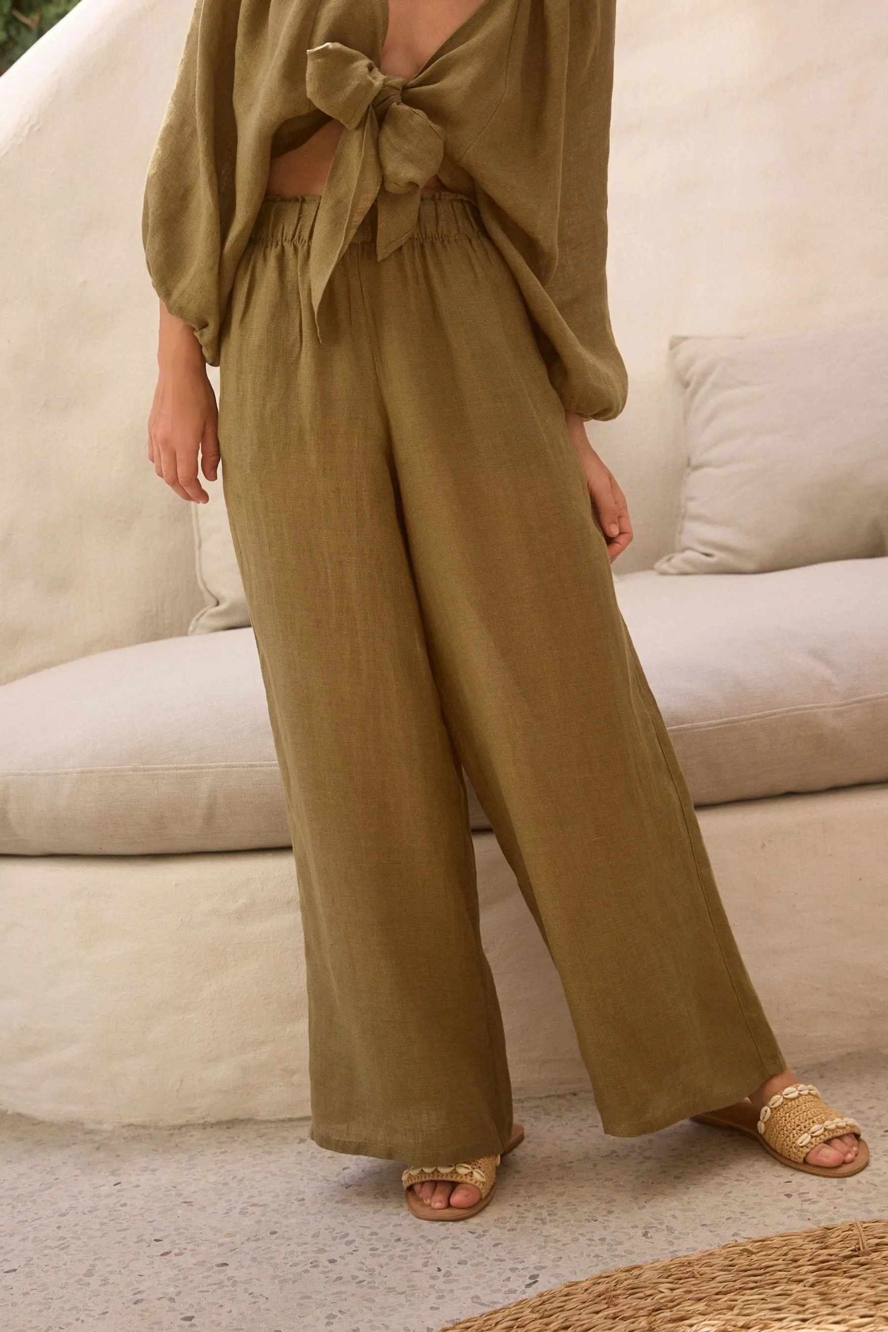 Pantaloni a fondo ampio 100% lino premium