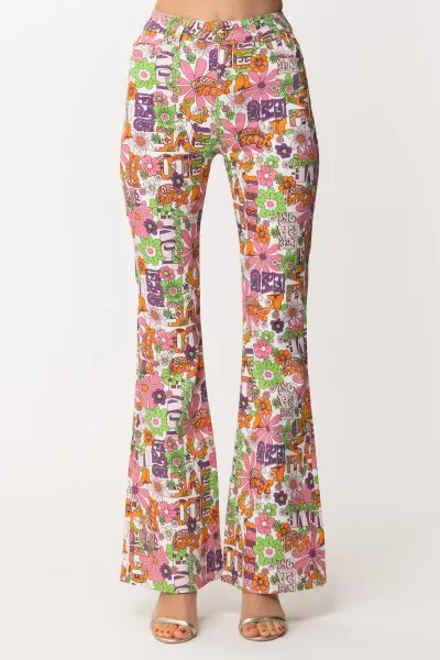 Pantaloni a zampa stampati BIANCO OTTICO