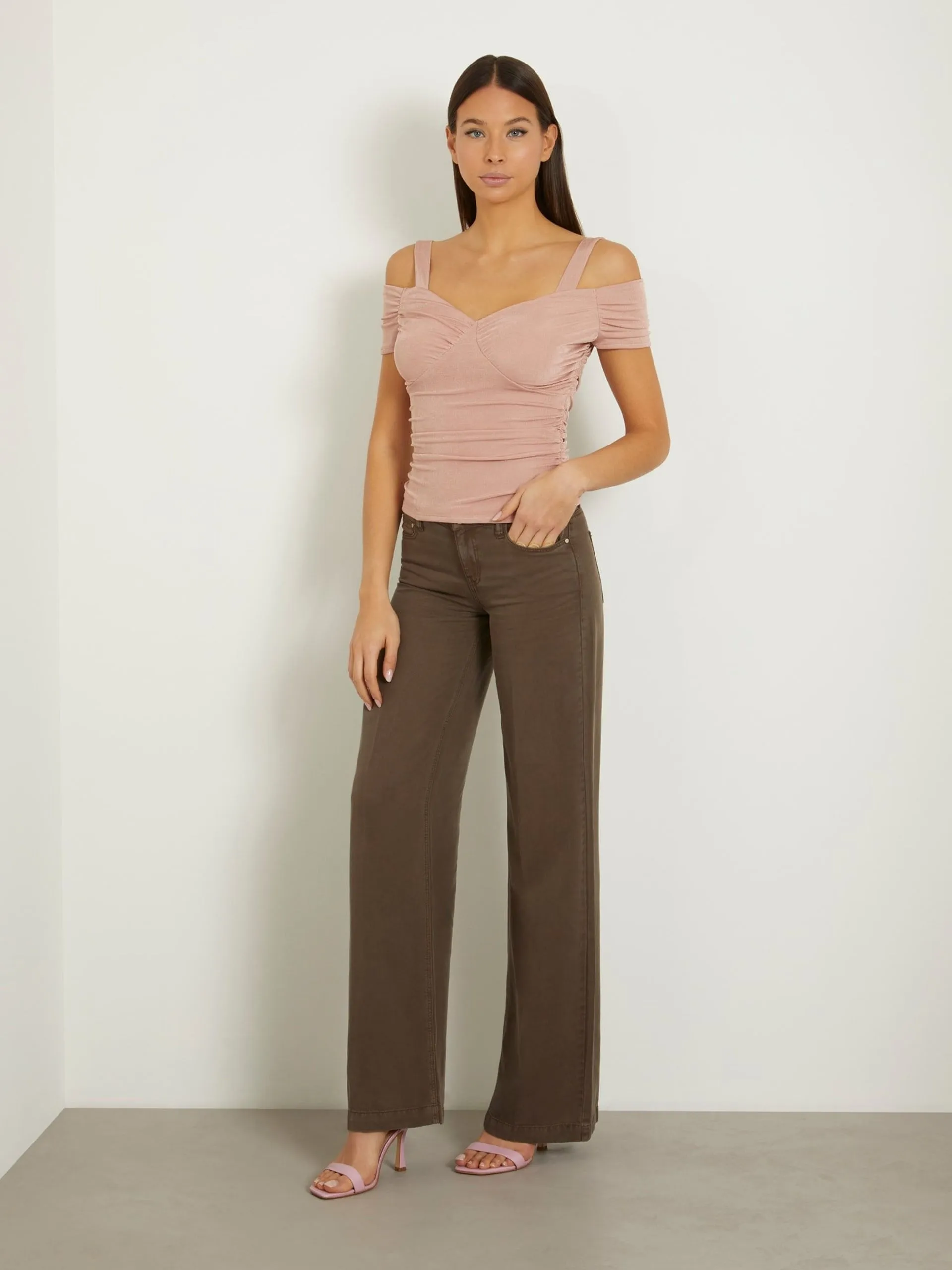 Pantaloni wide leg a vita media guess
