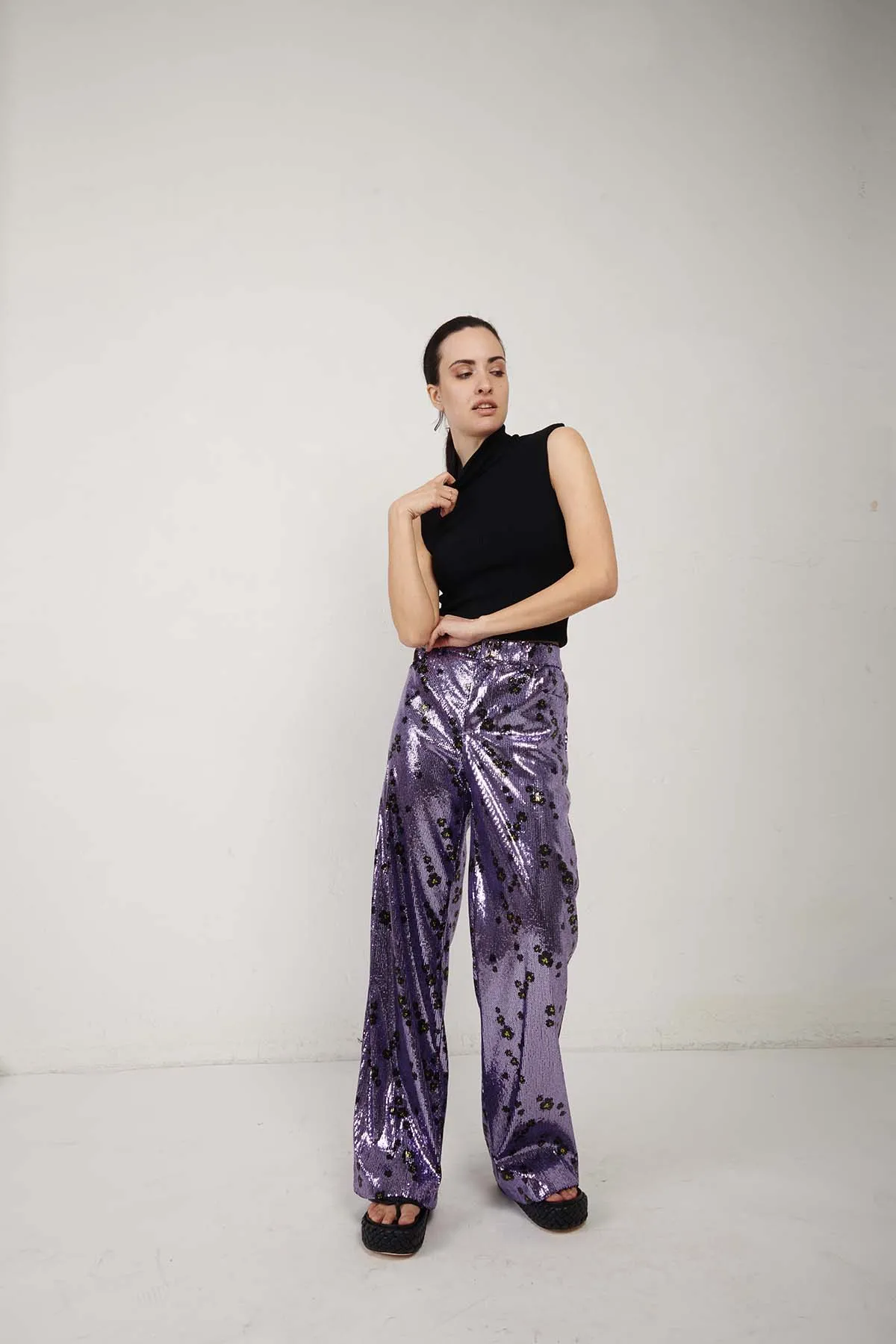 PHILOSOPHY Di Lorenzo Serafini pantalone di paillettes con stampa a fiori