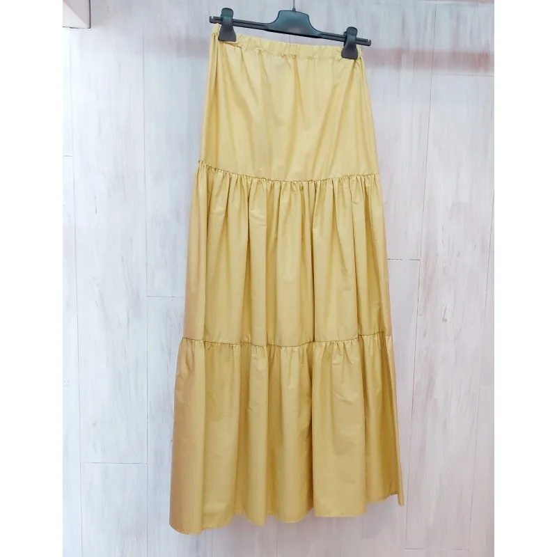 PINKO gonna DIGNITY 2 maxy gonna in popeline di cotone YELLOW