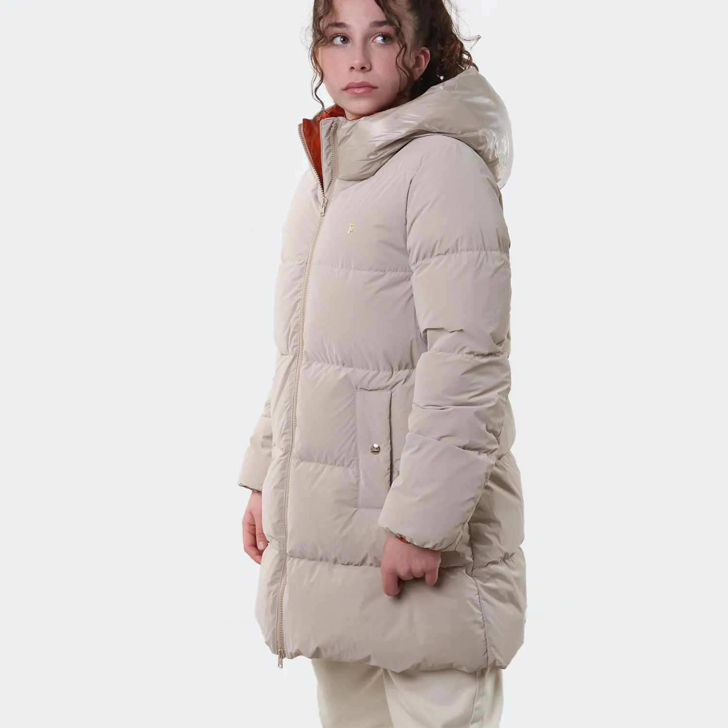 Piumino Lungo Herno Beige Chiaro E Arancione