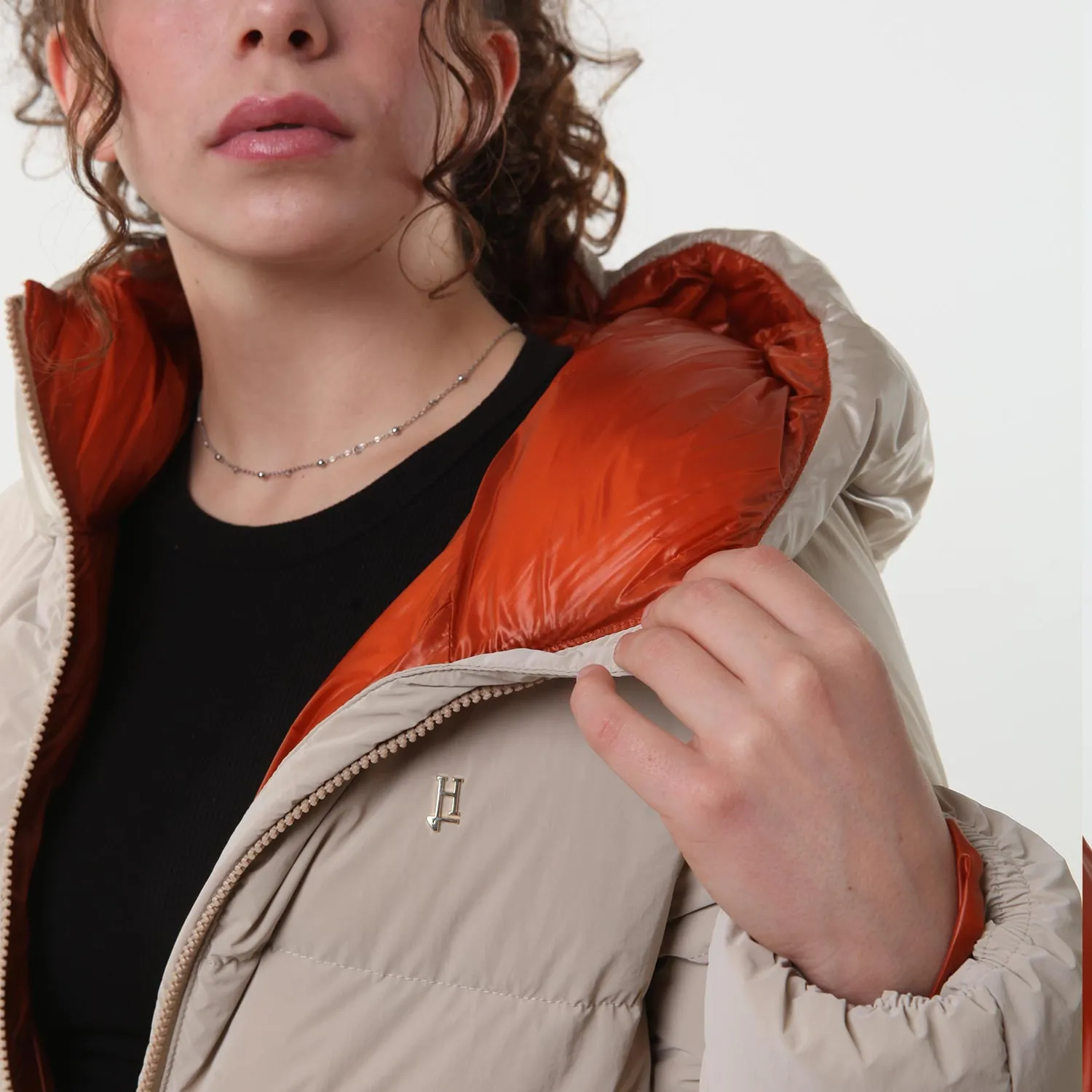 Piumino Lungo Herno Beige Chiaro E Arancione