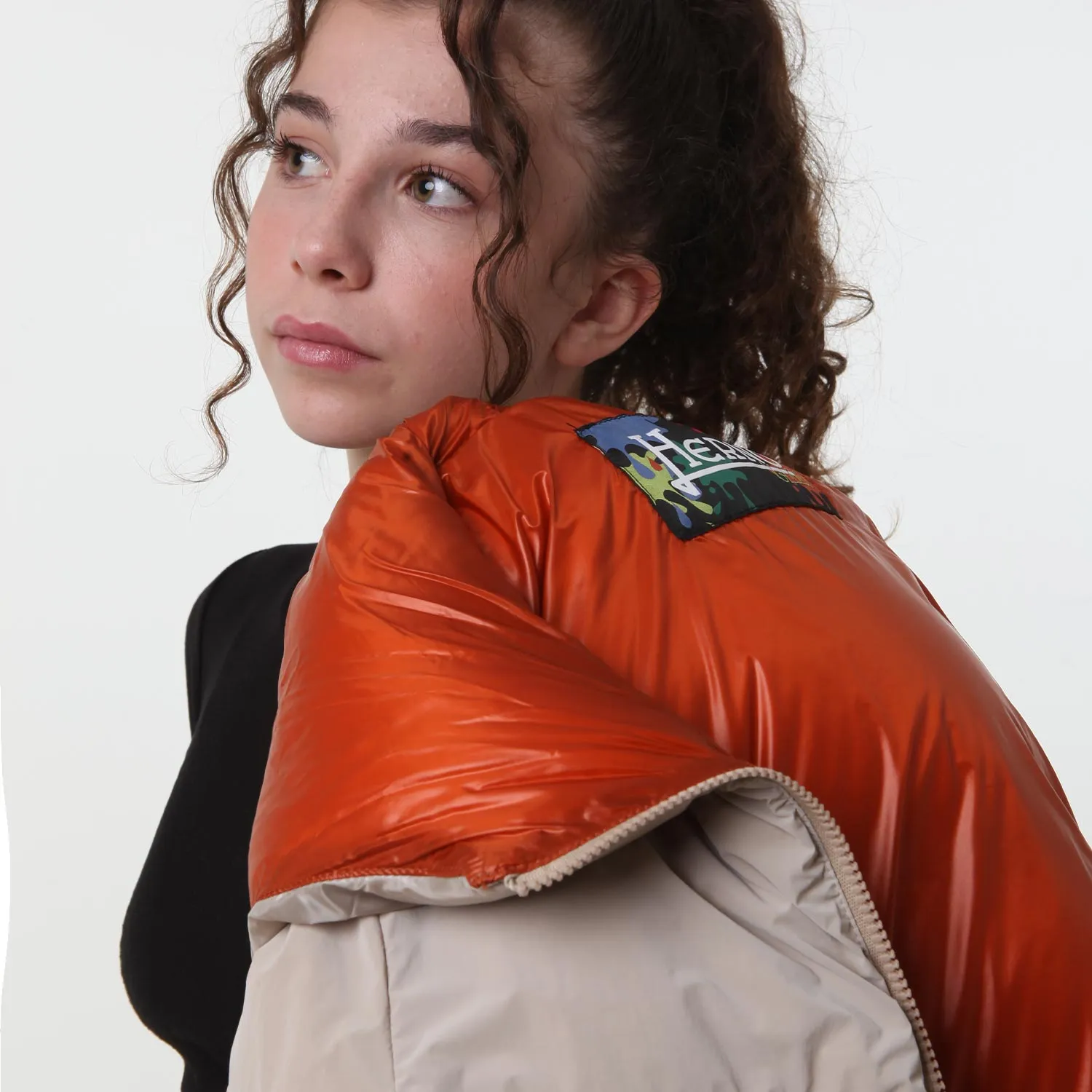 Piumino Lungo Herno Beige Chiaro E Arancione