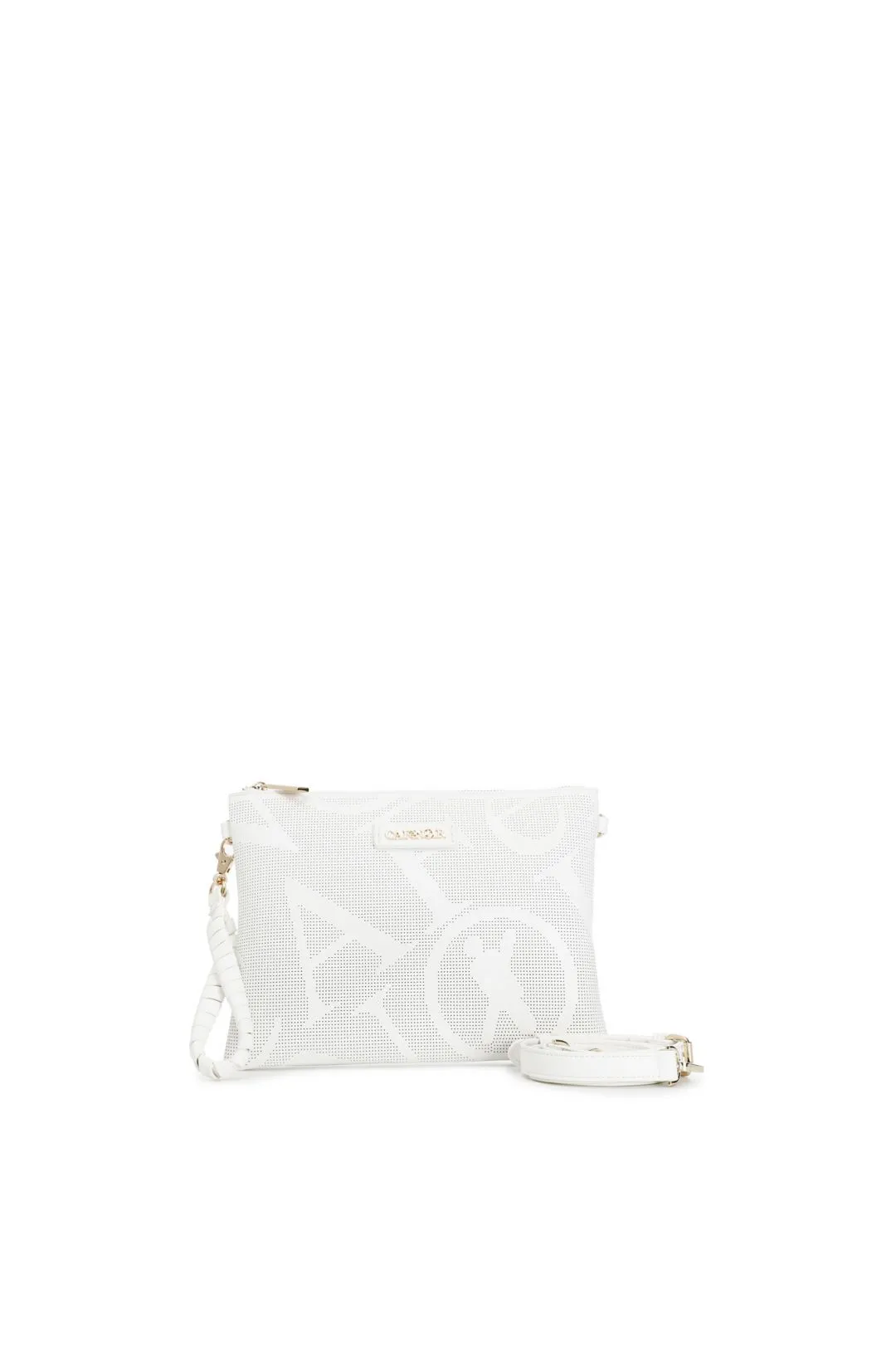 pochette con maxi logo laserato all over bianco