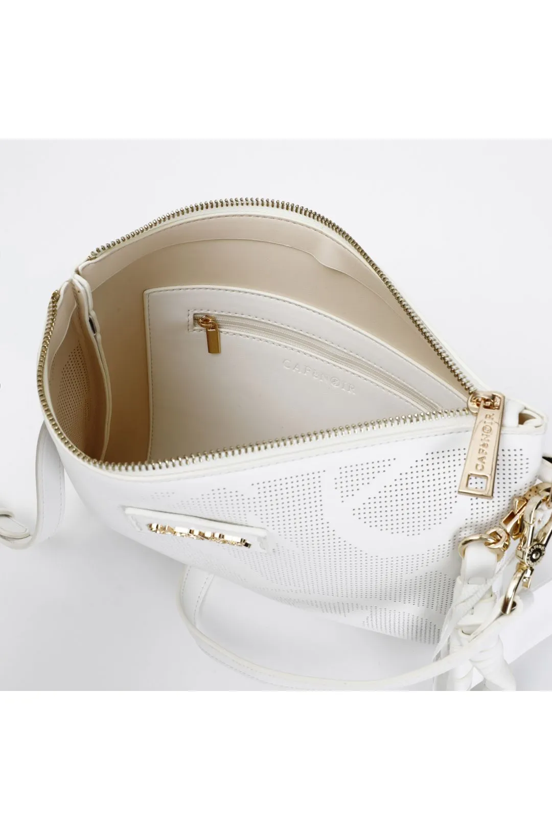 pochette con maxi logo laserato all over bianco