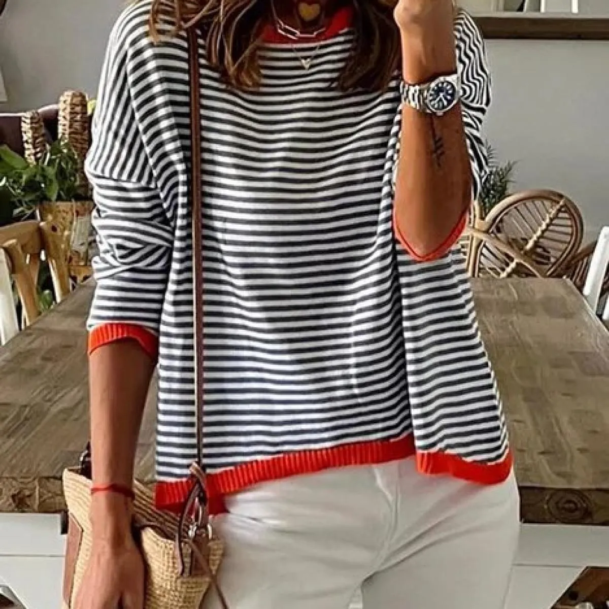 Pullover maglione a righe semplice donna autunno primavera pullover elastico in maglia maglione casual spesso caldo nero bianco