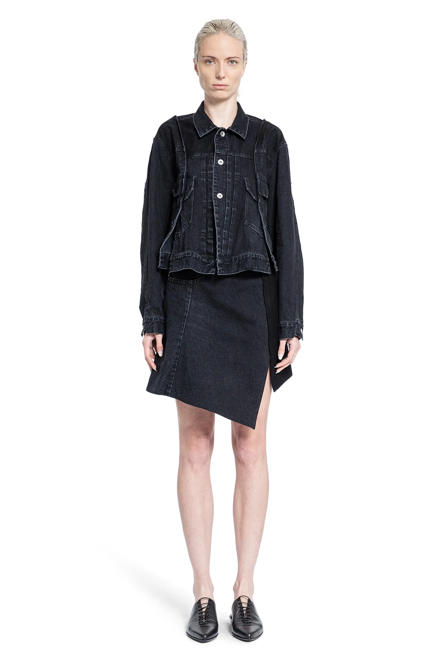 sacai  denim x wool melton skirt 