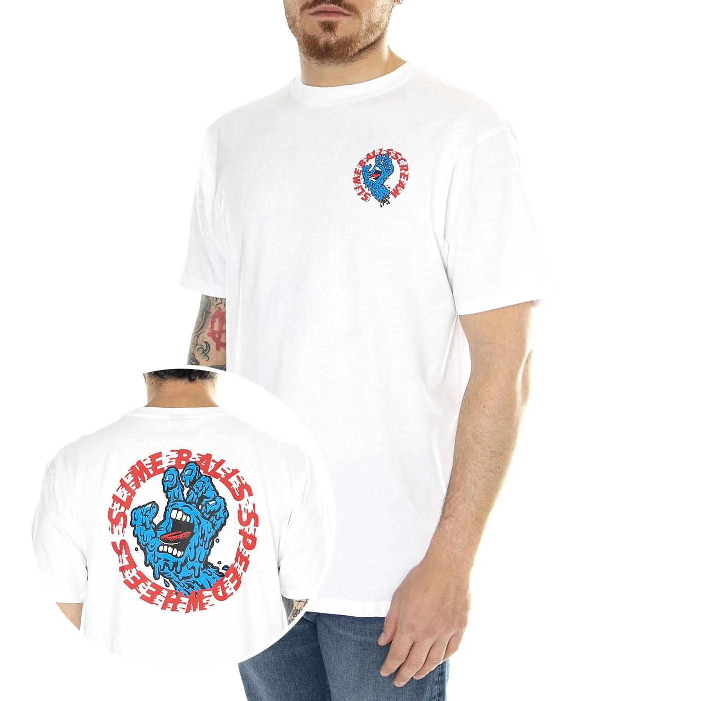 Santa Cruz SB Hand White - Maglietta Girocollo Uomo Bianca    