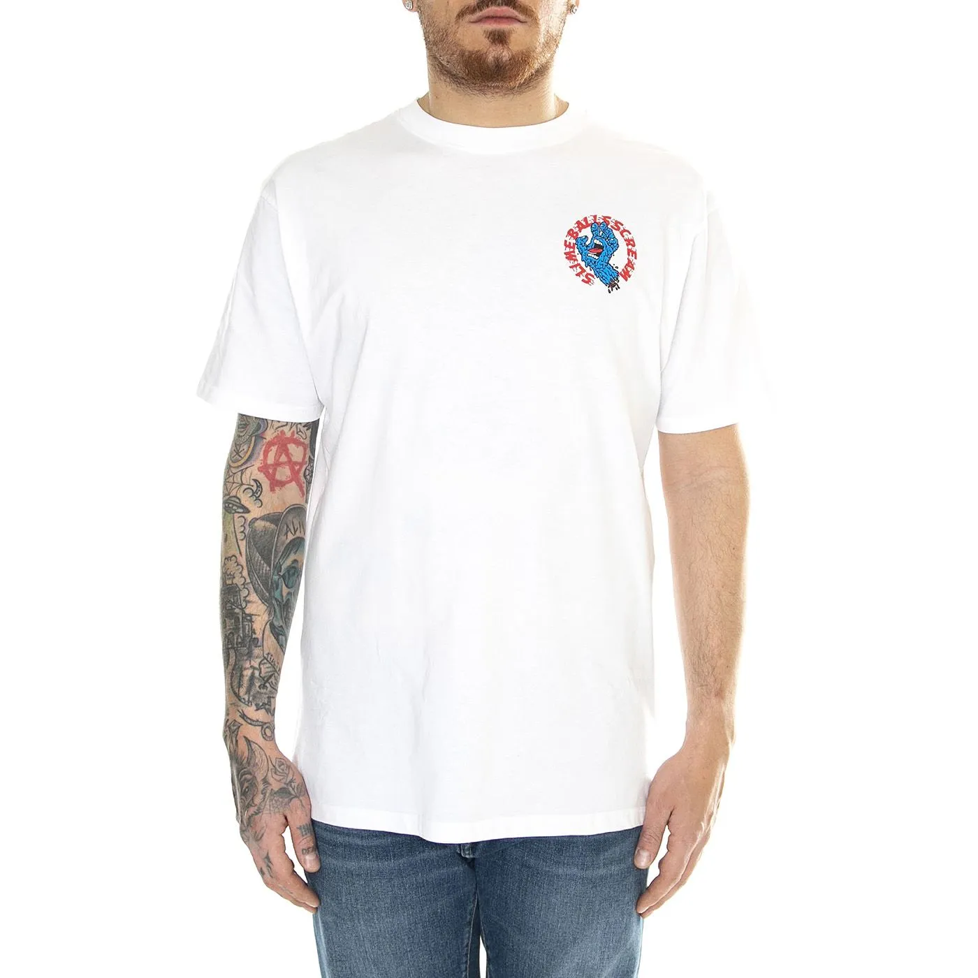 Santa Cruz SB Hand White - Maglietta Girocollo Uomo Bianca    