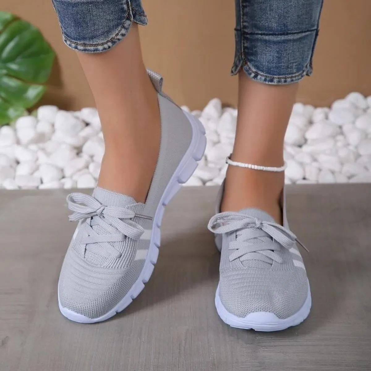 Scarpe basse a righe lavorate a maglia in maglia per donna 2023 Scarpe da ginnastica casual con lacci estivi Donna Mocassini con