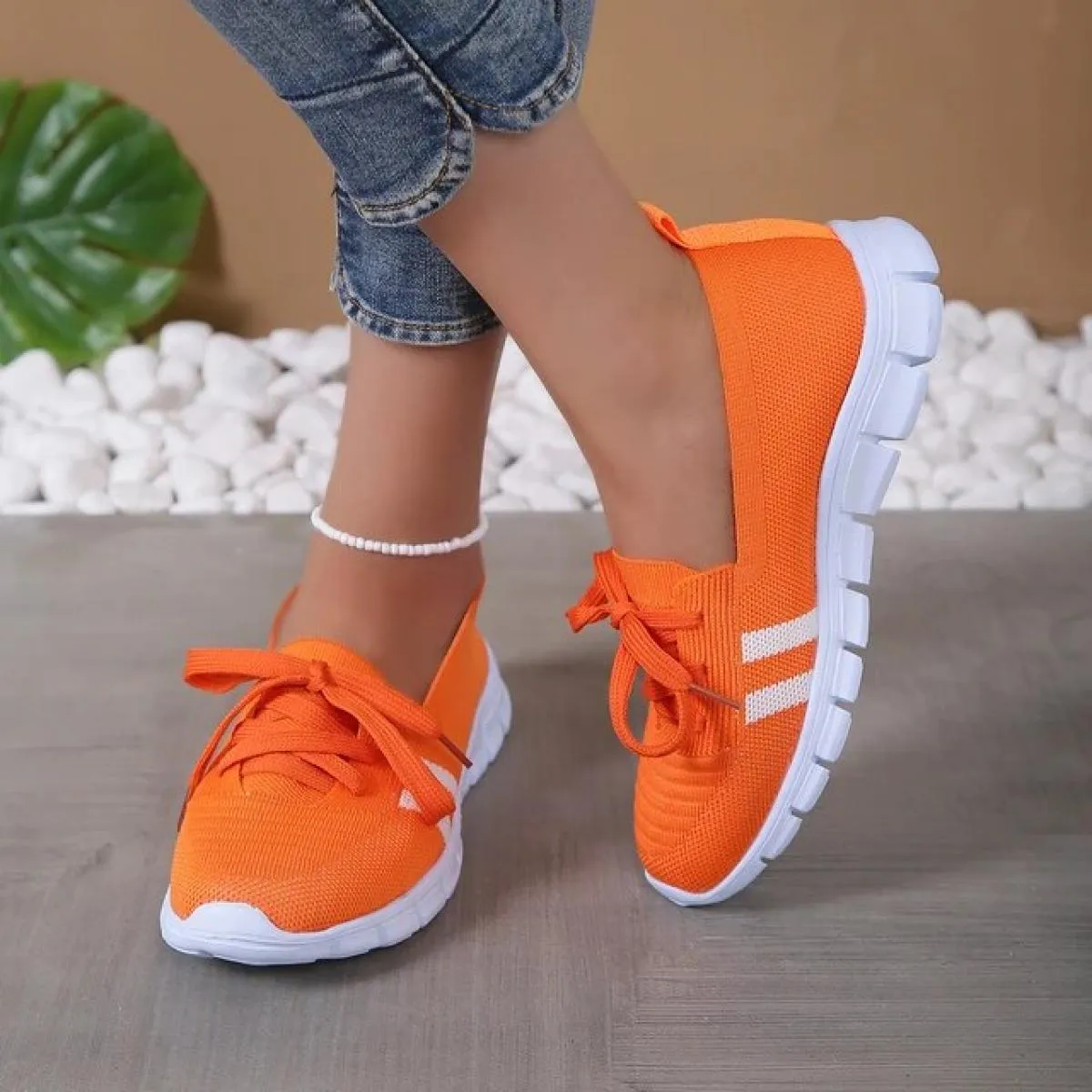 Scarpe basse a righe lavorate a maglia in maglia per donna 2023 Scarpe da ginnastica casual con lacci estivi Donna Mocassini con