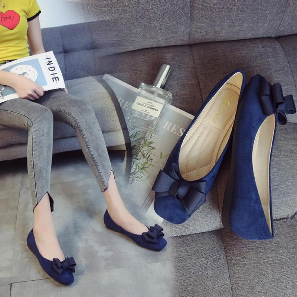 Scarpe basse da donna di alta qualità Flock Scarpe taglie forti Donna Mocassini casual Moda Scarpe eleganti da barca Scarpe da d