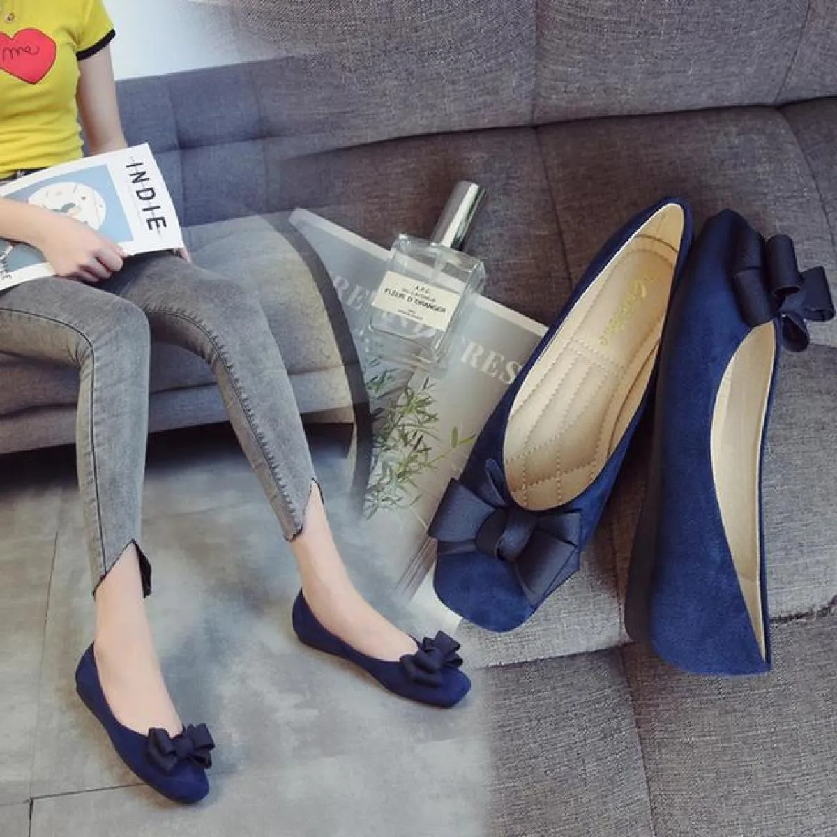 Scarpe basse da donna di alta qualità Flock Scarpe taglie forti Donna Mocassini casual Moda Scarpe eleganti da barca Scarpe da d