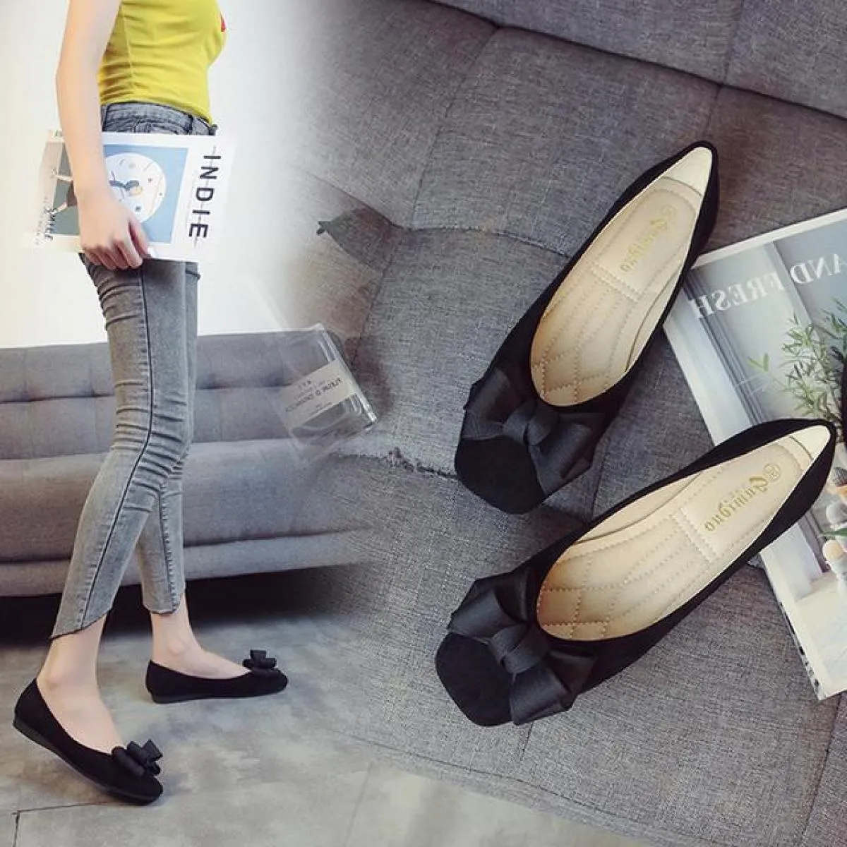 Scarpe basse da donna di alta qualità Flock Scarpe taglie forti Donna Mocassini casual Moda Scarpe eleganti da barca Scarpe da d