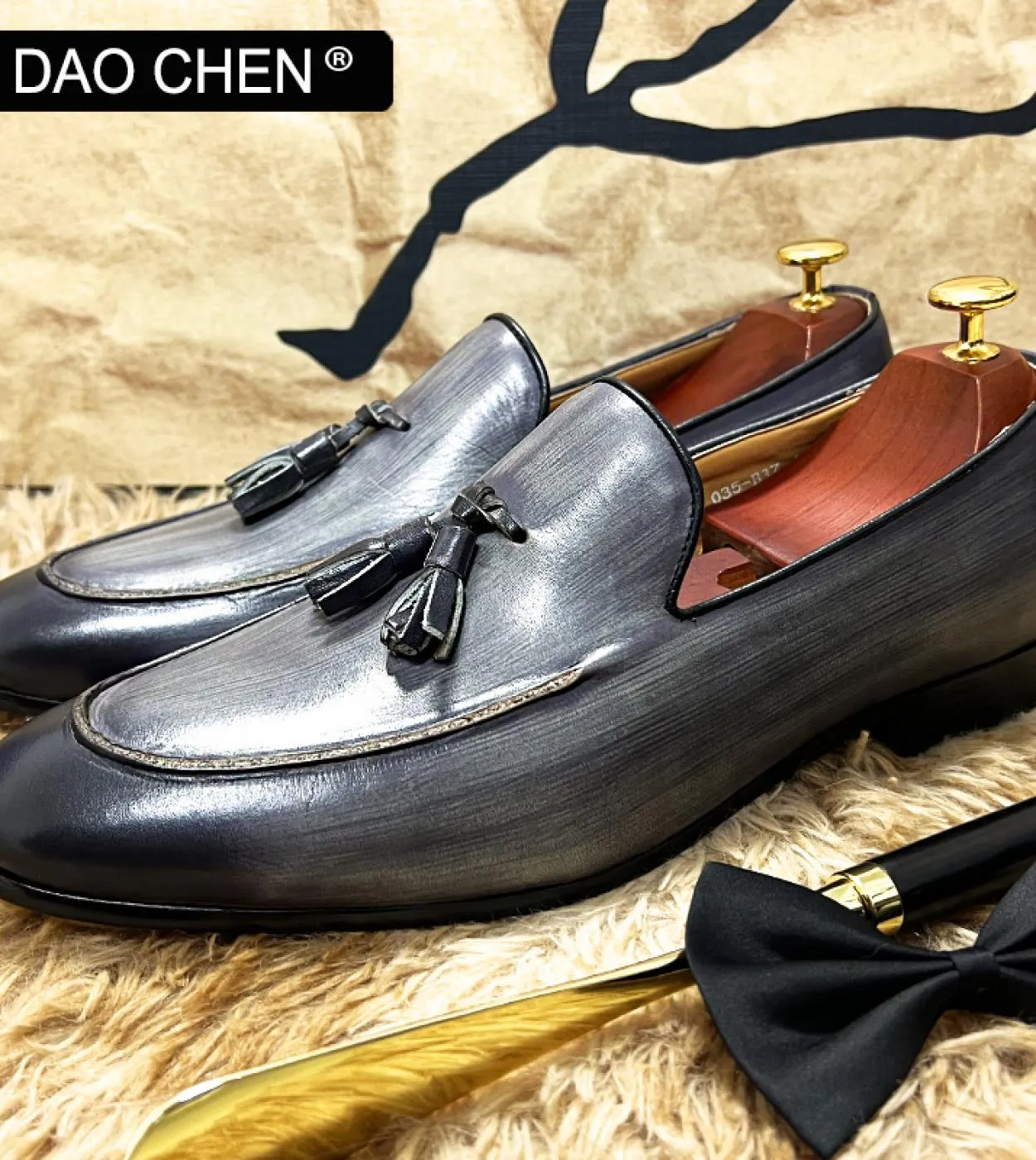 Scarpe casual da uomo eleganti Mocassini con nappe grigie nere Scarpe eleganti da uomo in vera pelle Scarpe da cerimonia da uffi