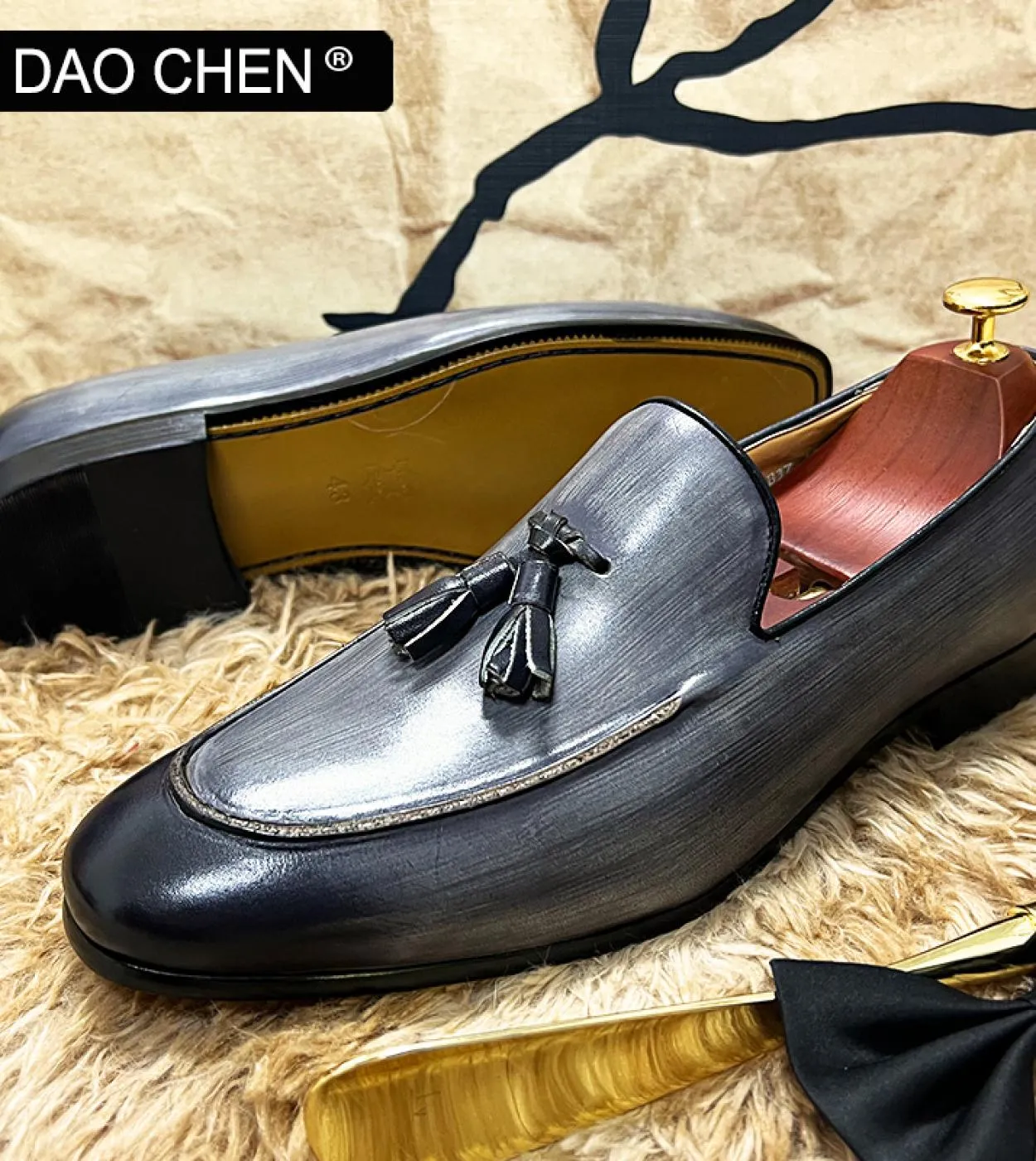 Scarpe casual da uomo eleganti Mocassini con nappe grigie nere Scarpe eleganti da uomo in vera pelle Scarpe da cerimonia da uffi