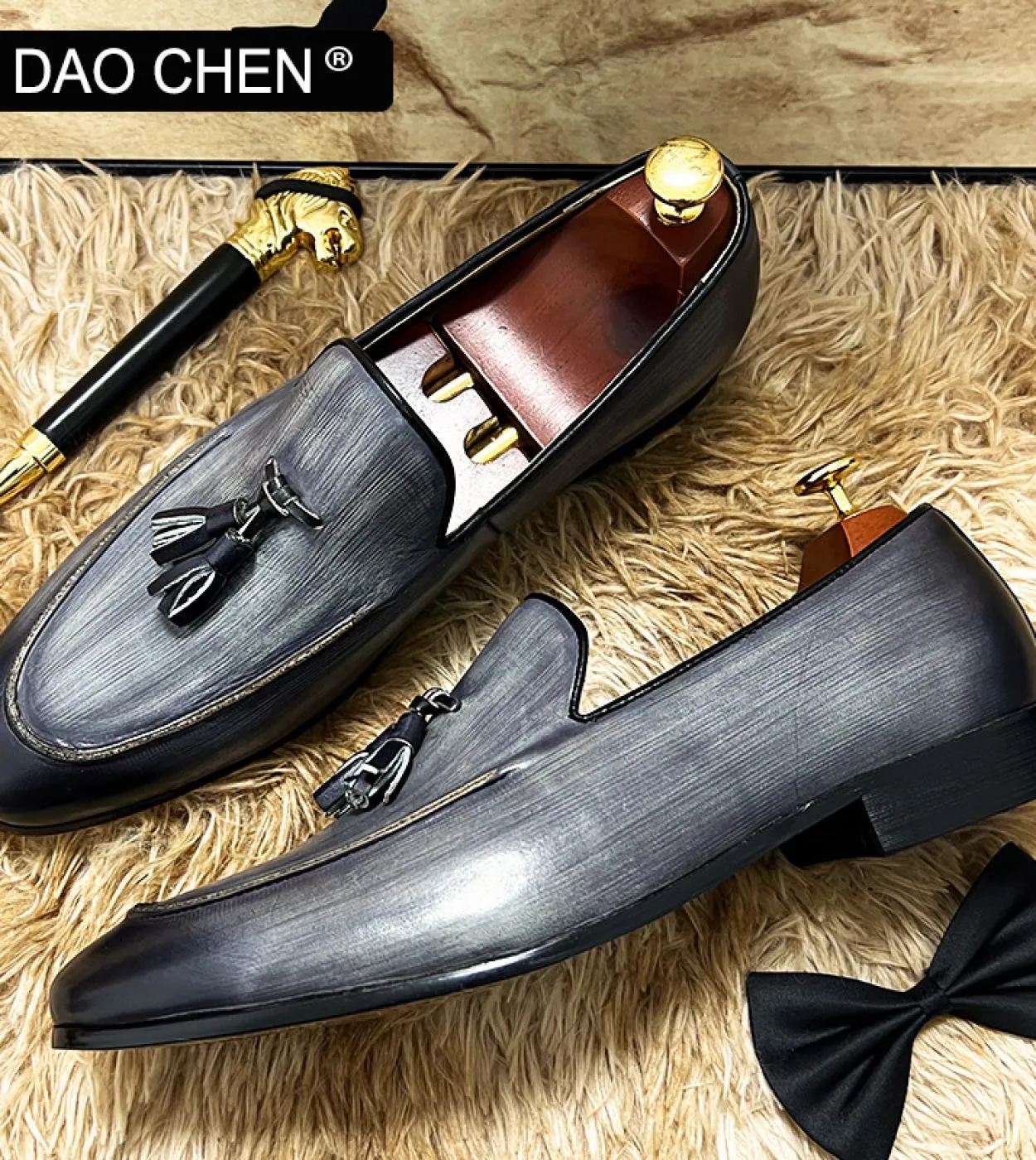 Scarpe casual da uomo eleganti Mocassini con nappe grigie nere Scarpe eleganti da uomo in vera pelle Scarpe da cerimonia da uffi