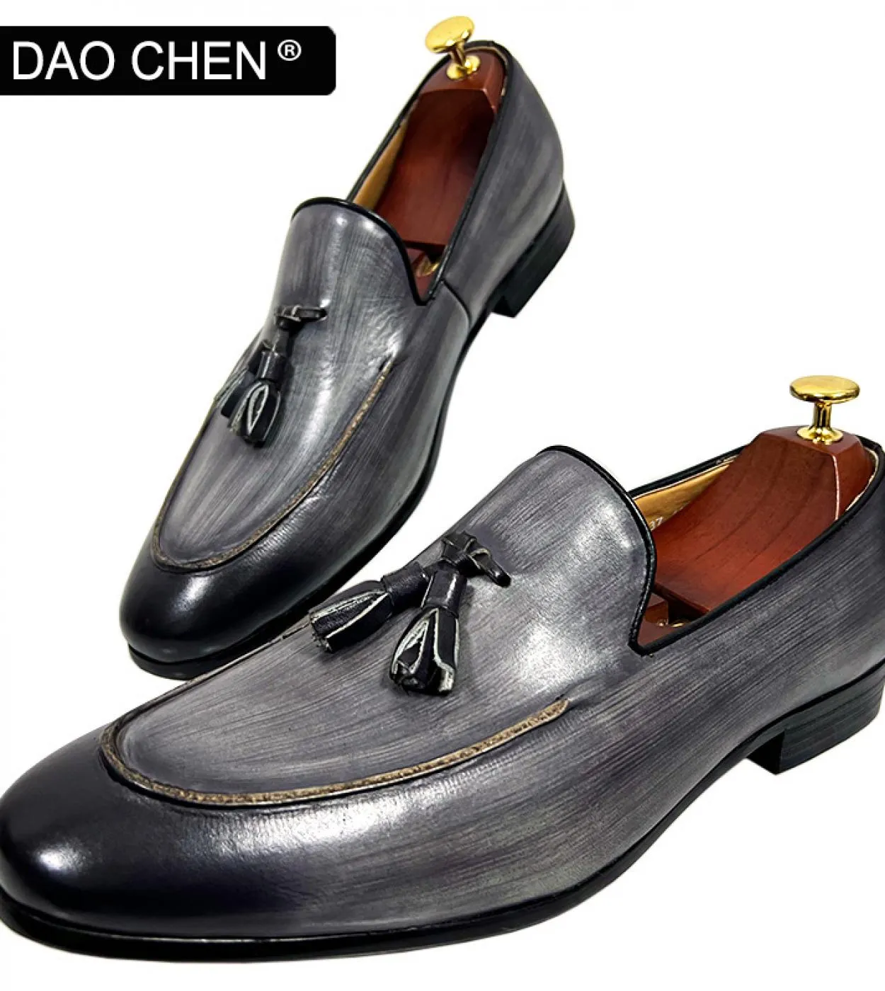 Scarpe casual da uomo eleganti Mocassini con nappe grigie nere Scarpe eleganti da uomo in vera pelle Scarpe da cerimonia da uffi