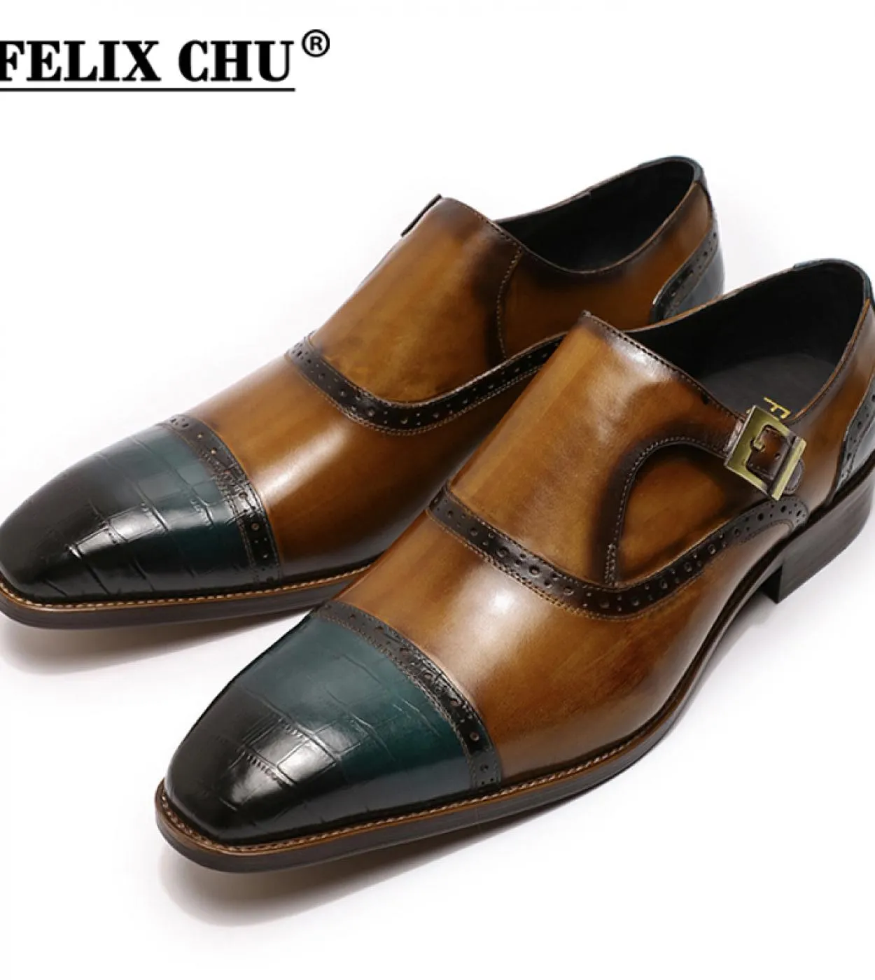 Scarpe eleganti da uomo Mocassini con fibbia singola con cinturino monaco fatti a mano Marrone Blu Scarpe da cerimonia da uomo c
