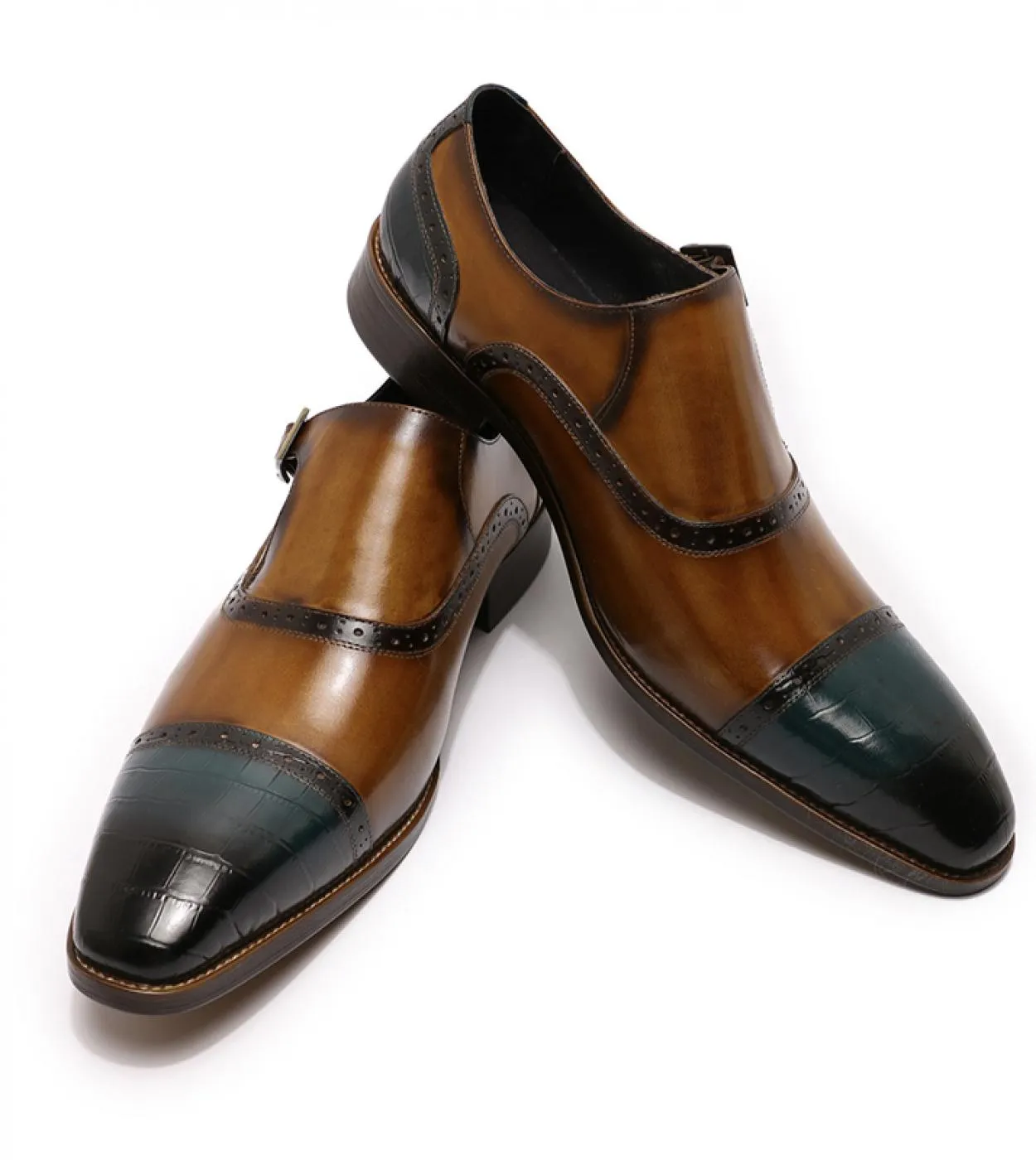 Scarpe eleganti da uomo Mocassini con fibbia singola con cinturino monaco fatti a mano Marrone Blu Scarpe da cerimonia da uomo c
