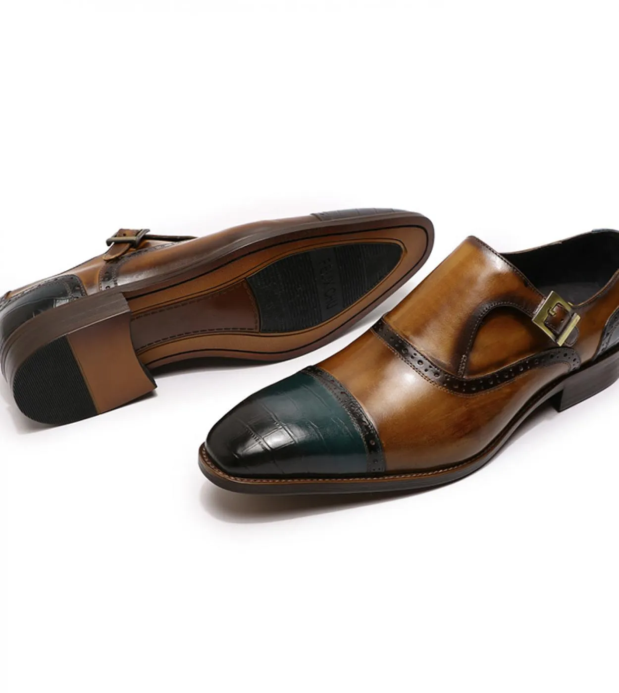 Scarpe eleganti da uomo Mocassini con fibbia singola con cinturino monaco fatti a mano Marrone Blu Scarpe da cerimonia da uomo c