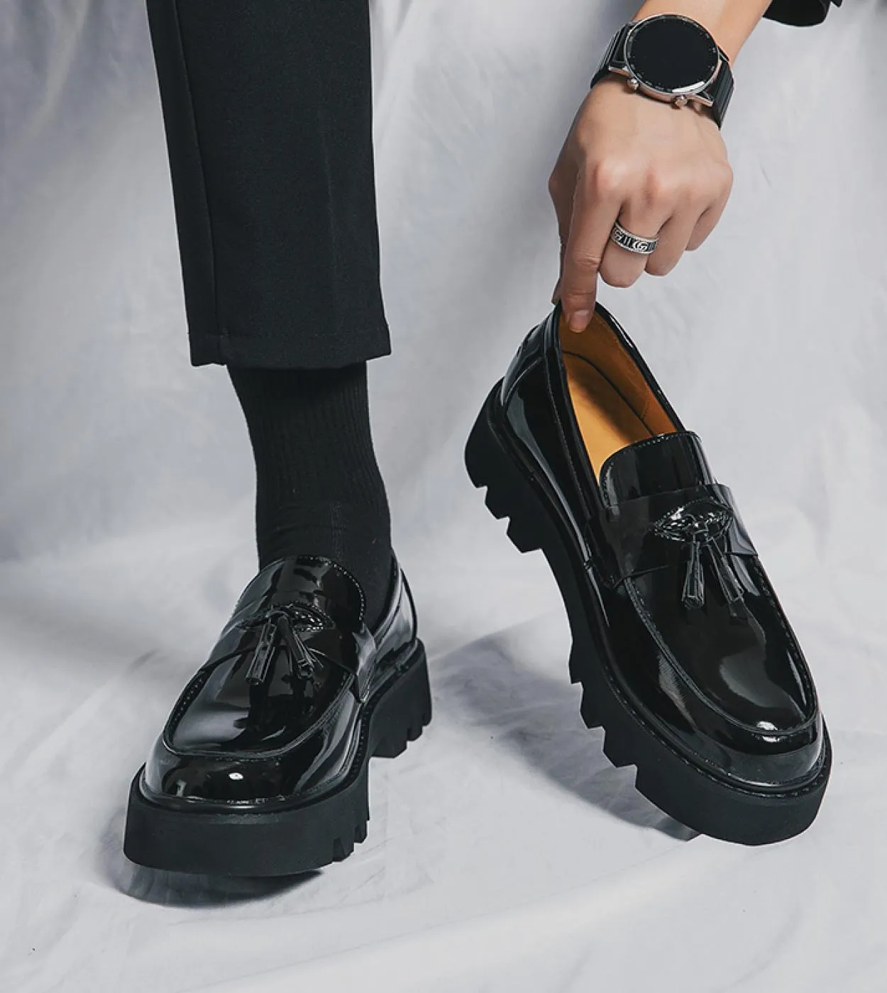 Scarpe in pelle con punta tonda con plateau primaverile Mocassini comodi con suola spessa Scarpe da sposa da lavoro Casual di al