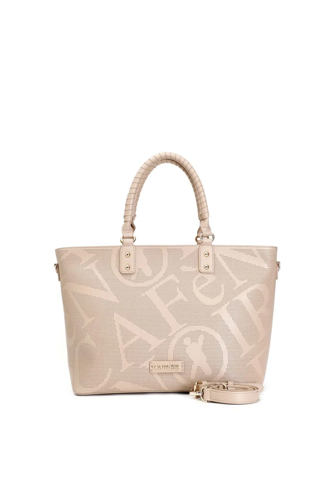 shopping con maxi logo laserato all over nocciola
