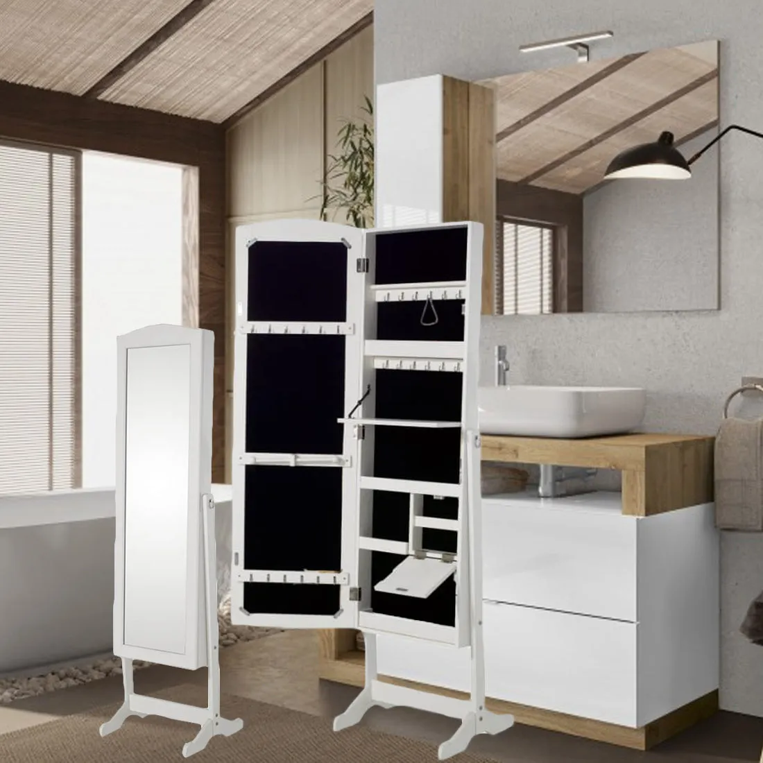 Specchiera 2-1, con scaffale per trucchi LED
