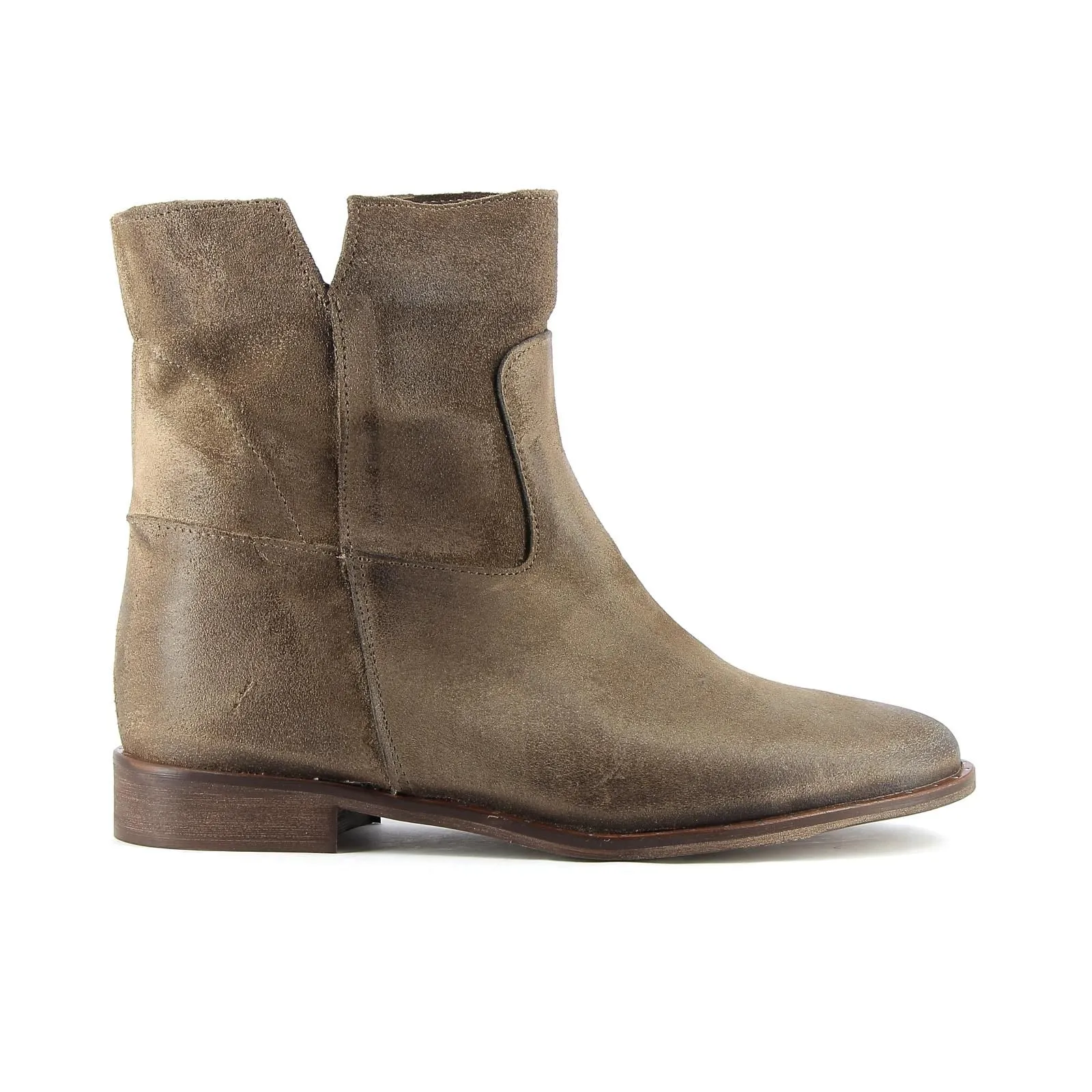 Stivaletti beige da donna in suede con zeppa interna