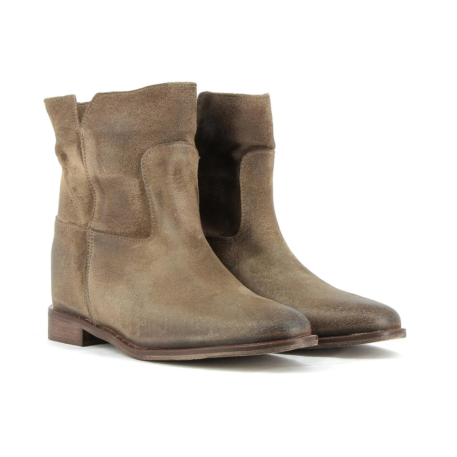 Stivaletti beige da donna in suede con zeppa interna