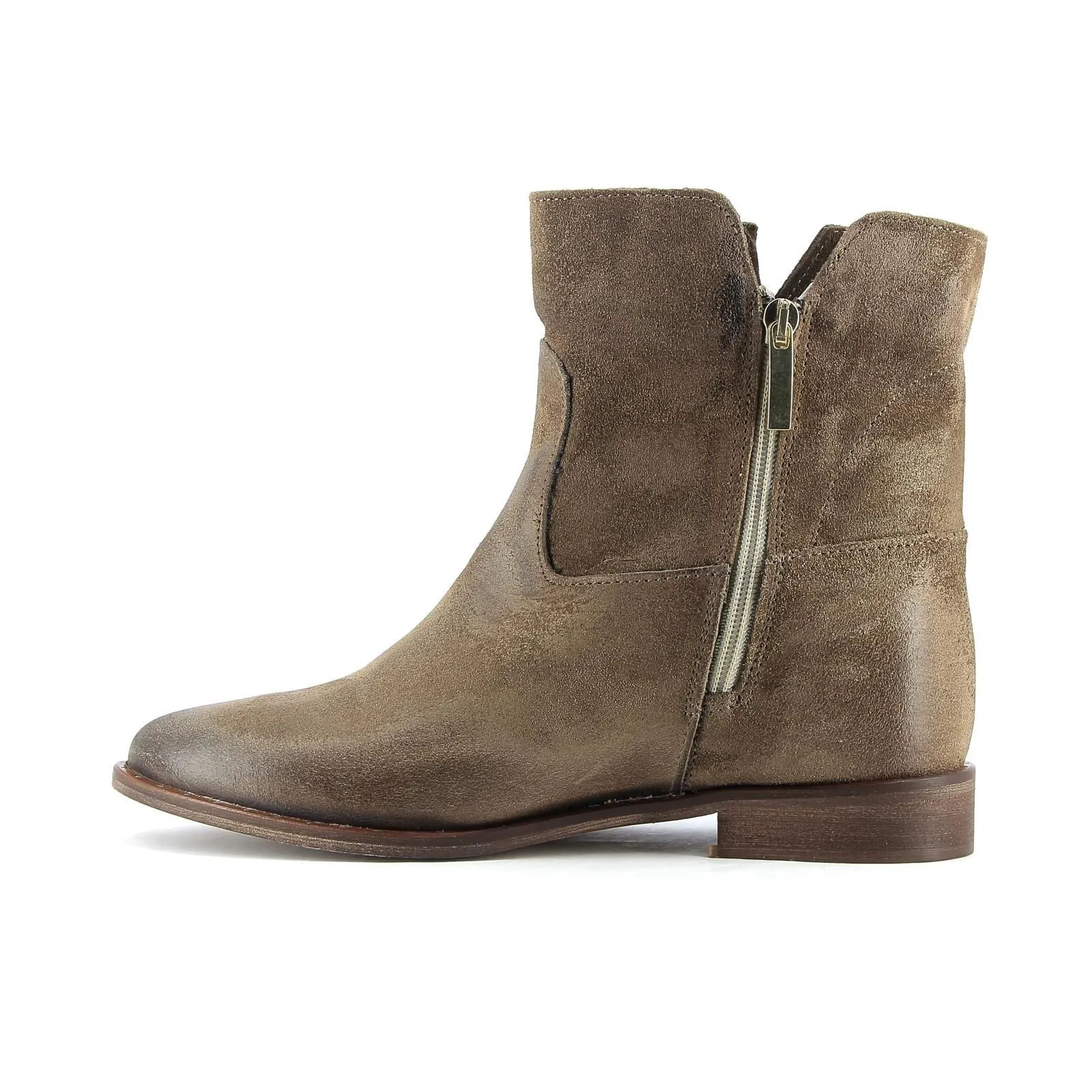 Stivaletti beige da donna in suede con zeppa interna