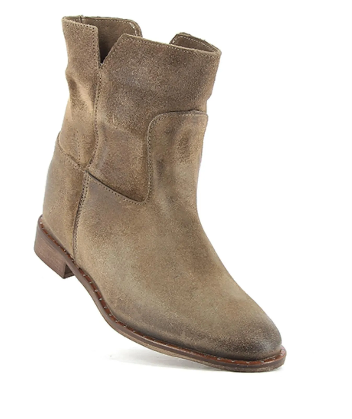 Stivaletti beige da donna in suede con zeppa interna