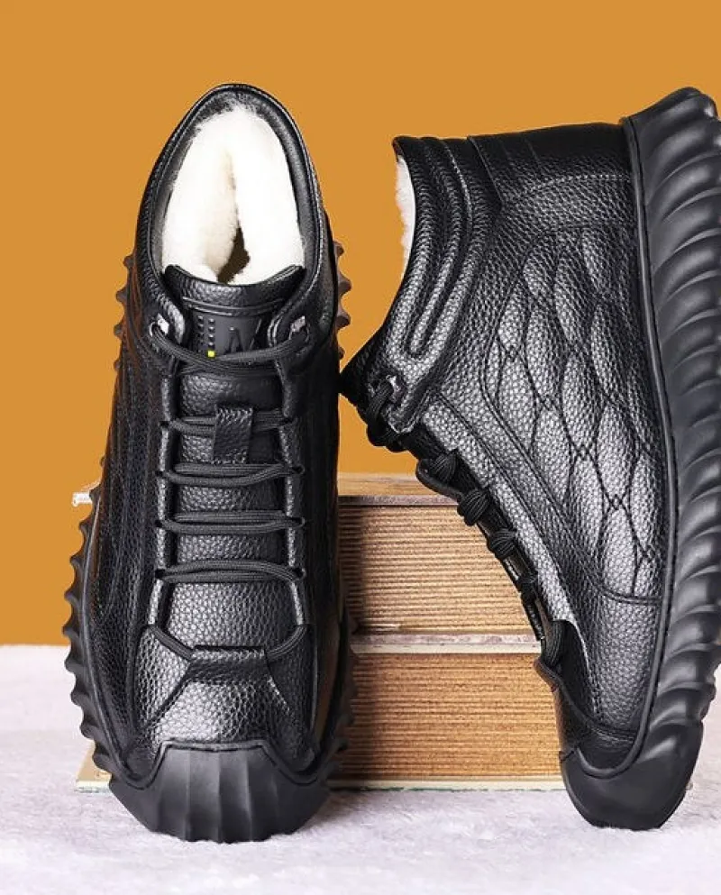 Stivali da neve da uomo Inverno Tenere al caldo Stivaletti in pelle Mocassini da guida casual Scarpe in cotone Comfort Walking B