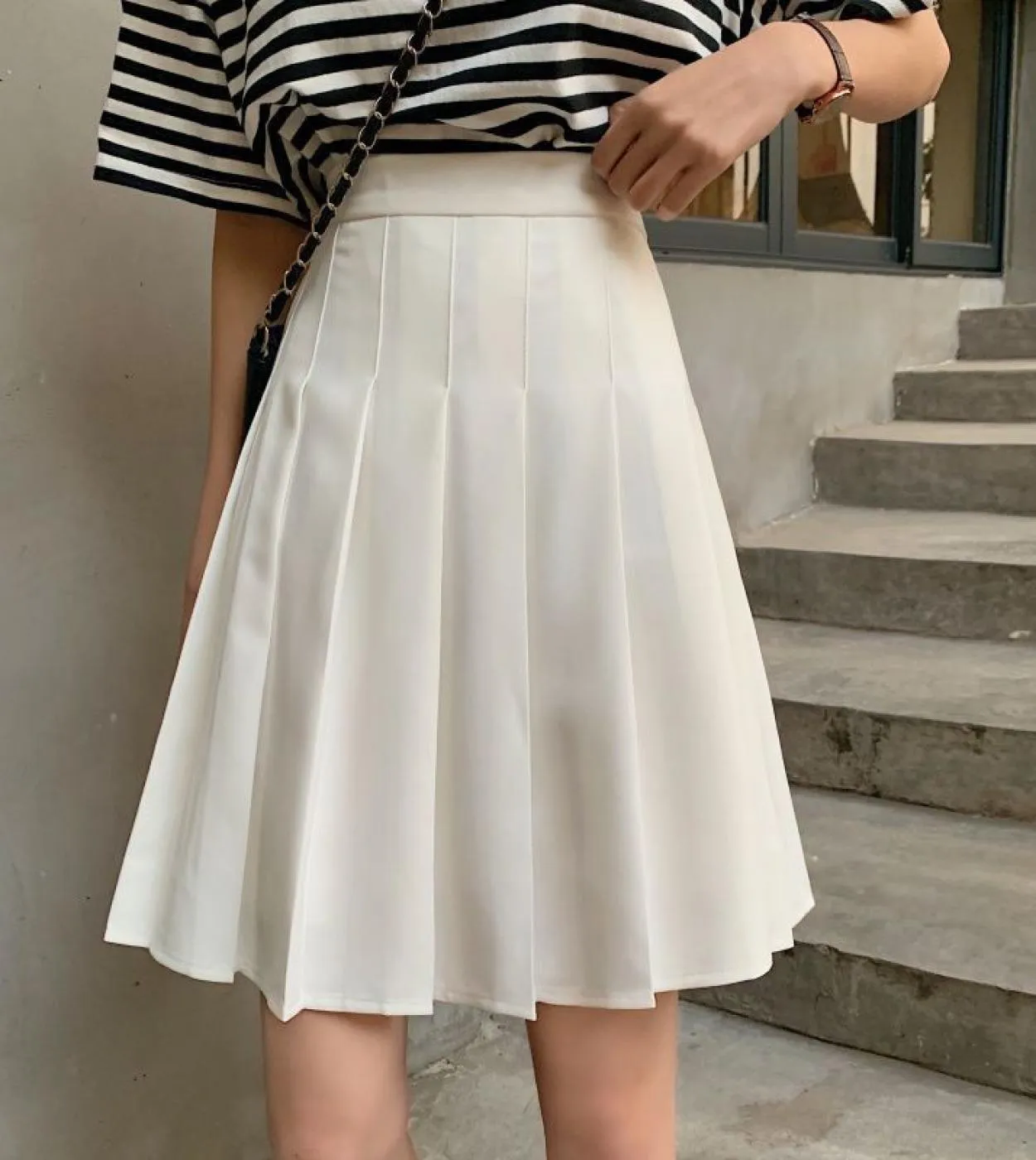 Studente Ragazze Adolescenti Uniforme Scolastica Donna Bianco Nero Gonna Elastica in Vita Gonna Oversize da Donna Gonna Pieghett