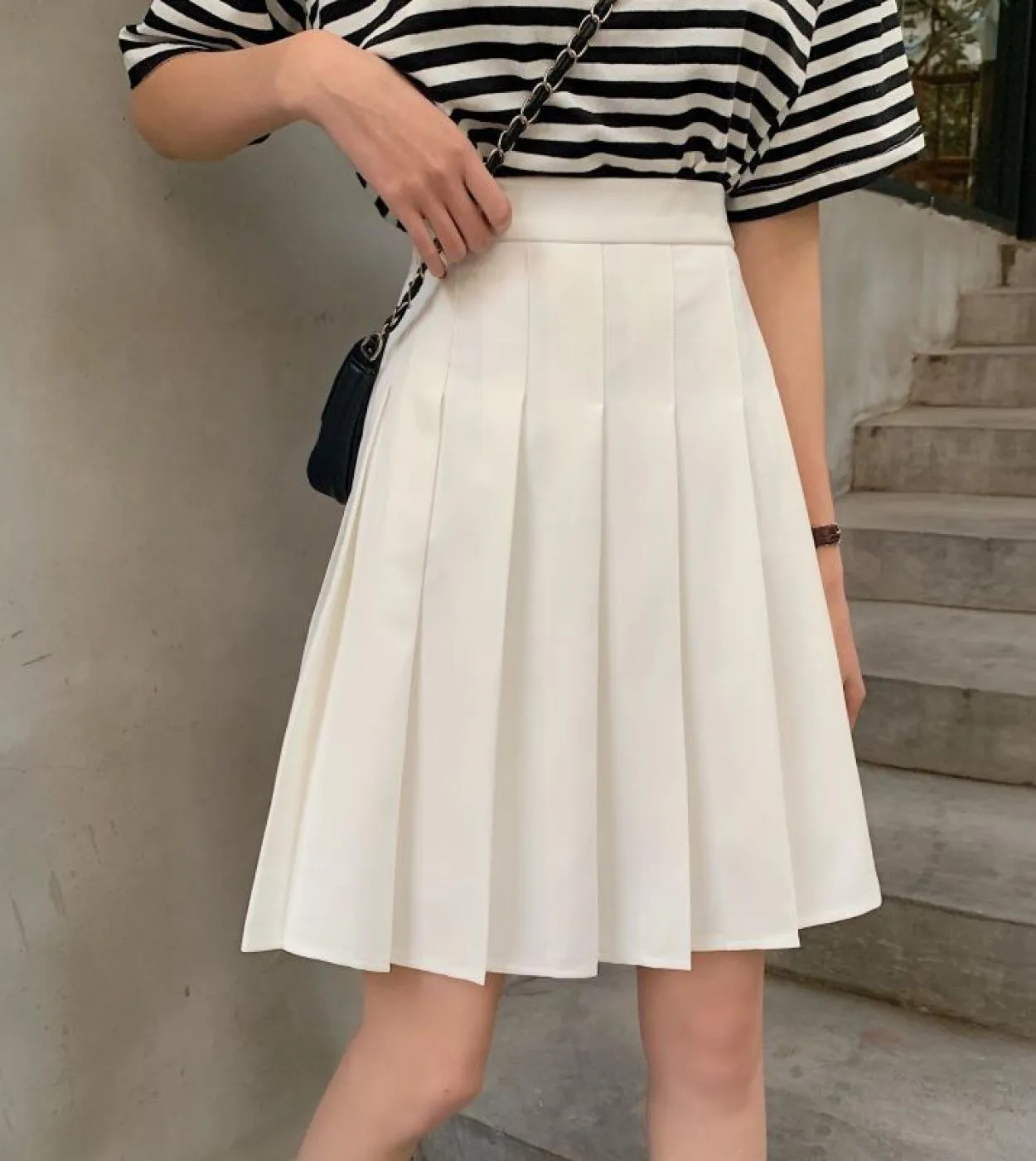 Studente Ragazze Adolescenti Uniforme Scolastica Donna Bianco Nero Gonna Elastica in Vita Gonna Oversize da Donna Gonna Pieghett