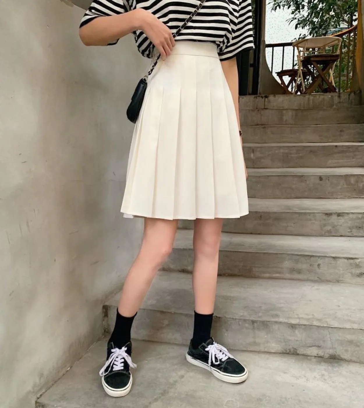 Studente Ragazze Adolescenti Uniforme Scolastica Donna Bianco Nero Gonna Elastica in Vita Gonna Oversize da Donna Gonna Pieghett