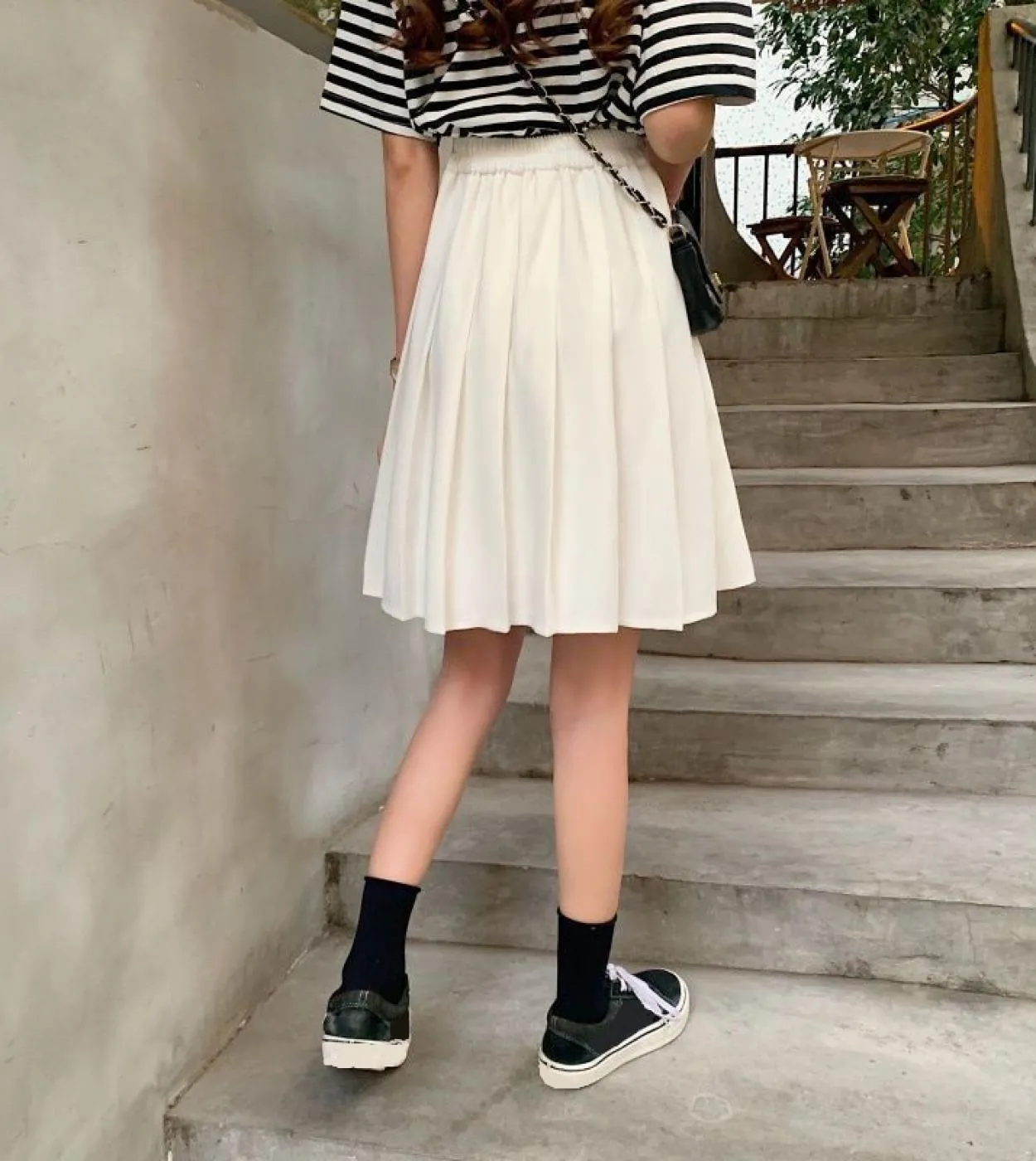 Studente Ragazze Adolescenti Uniforme Scolastica Donna Bianco Nero Gonna Elastica in Vita Gonna Oversize da Donna Gonna Pieghett