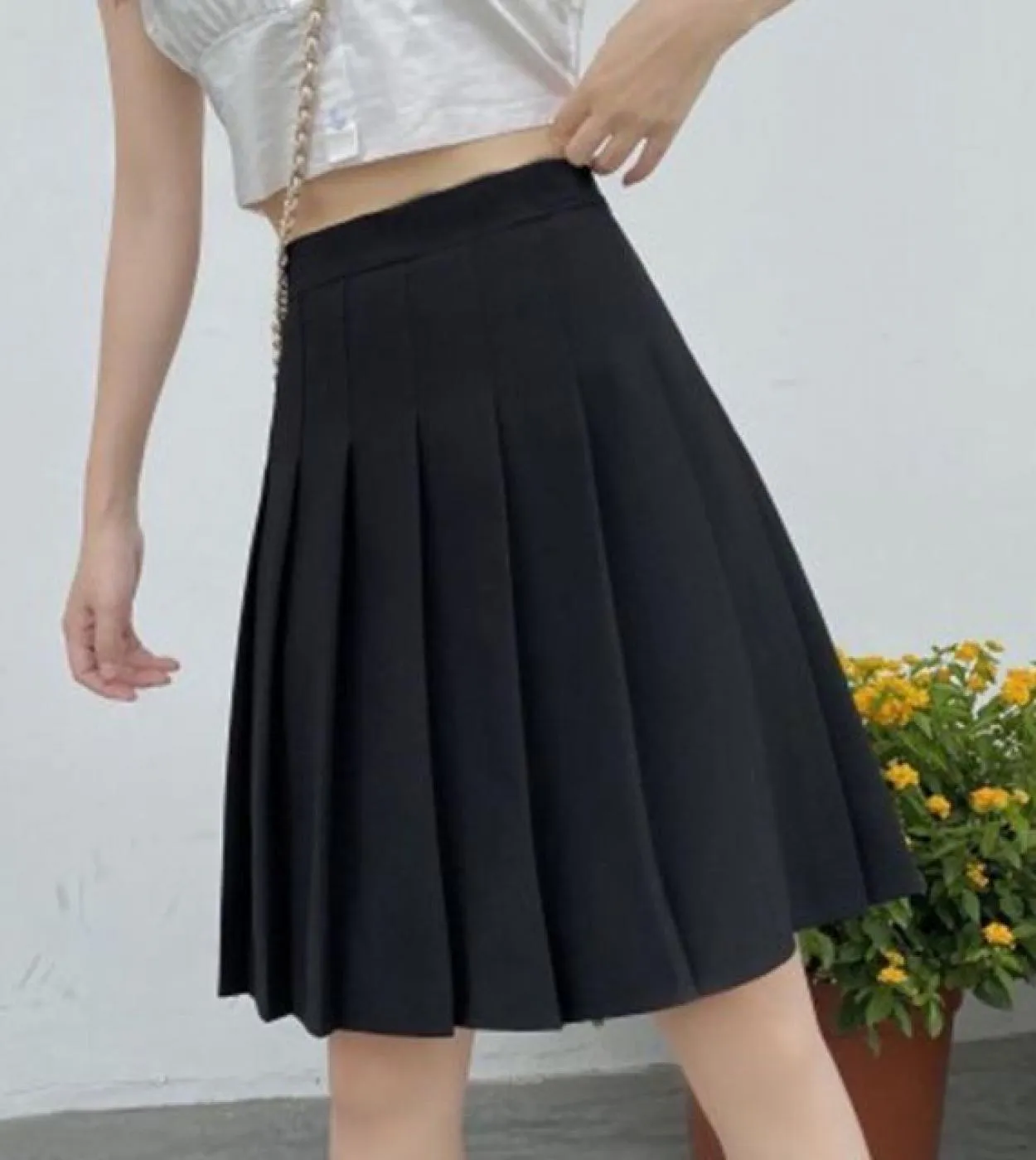 Studente Ragazze Adolescenti Uniforme Scolastica Donna Bianco Nero Gonna Elastica in Vita Gonna Oversize da Donna Gonna Pieghett
