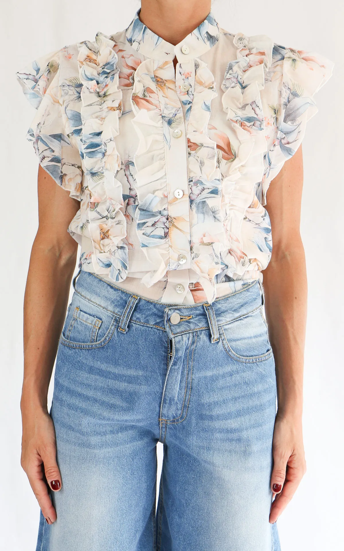 Susymix – Camicia cotone con rouches – Burro