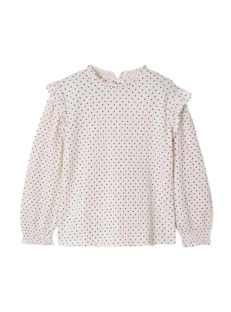 T-Shirt Mayoral Topos e Volants Bianco per Bambina