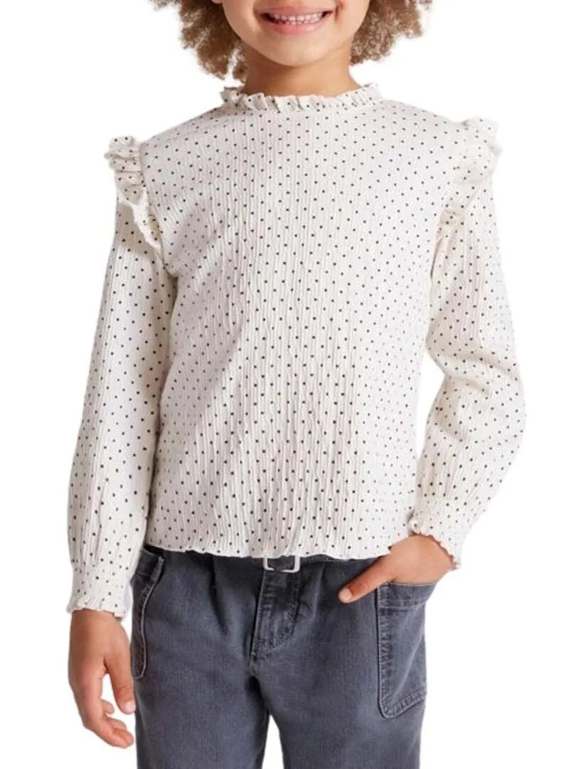 T-Shirt Mayoral Topos e Volants Bianco per Bambina