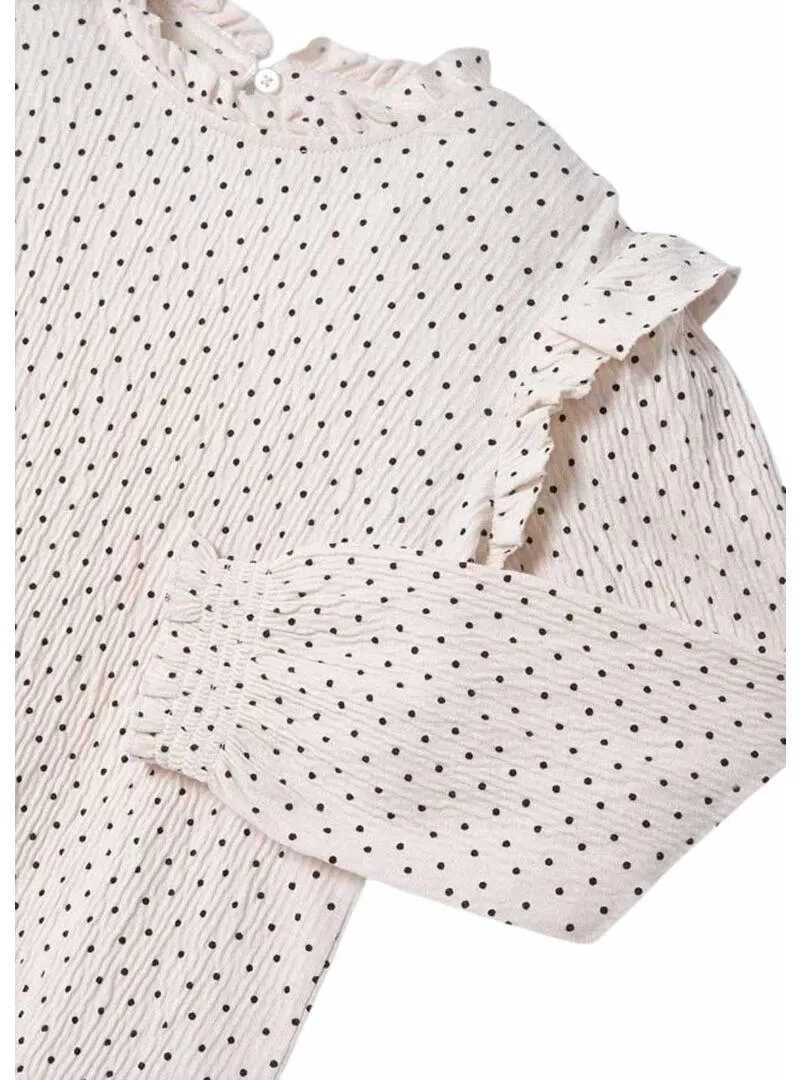 T-Shirt Mayoral Topos e Volants Bianco per Bambina