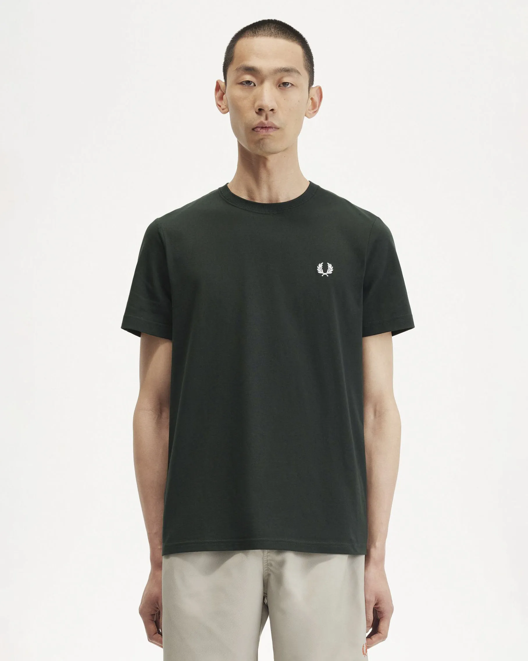 T-shirt verde scuro mezza manica tinta unita