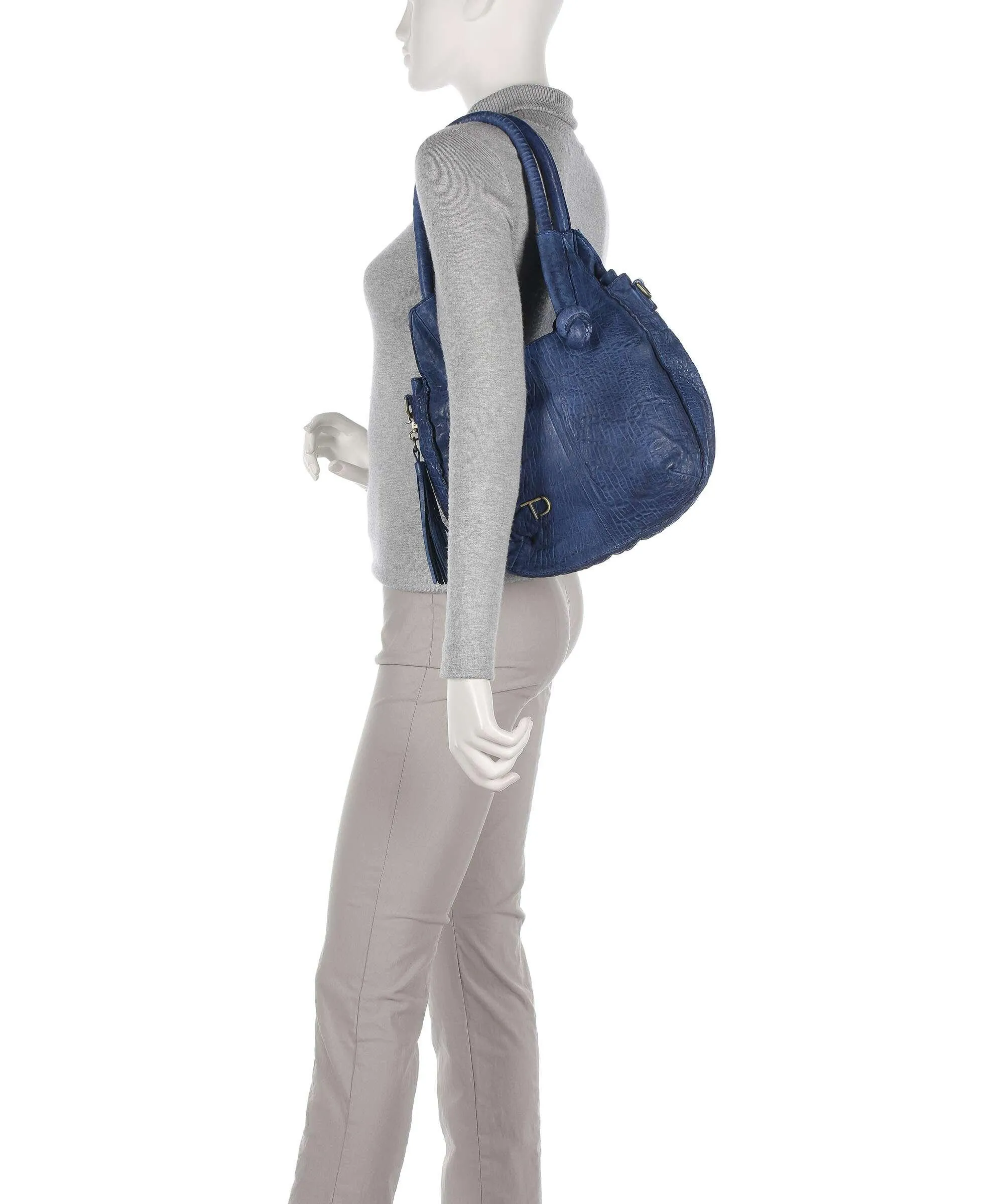  Taschendieb Wien Taborstraße 4 Borsa hobo pelle di vacchetta grana blu scuro  