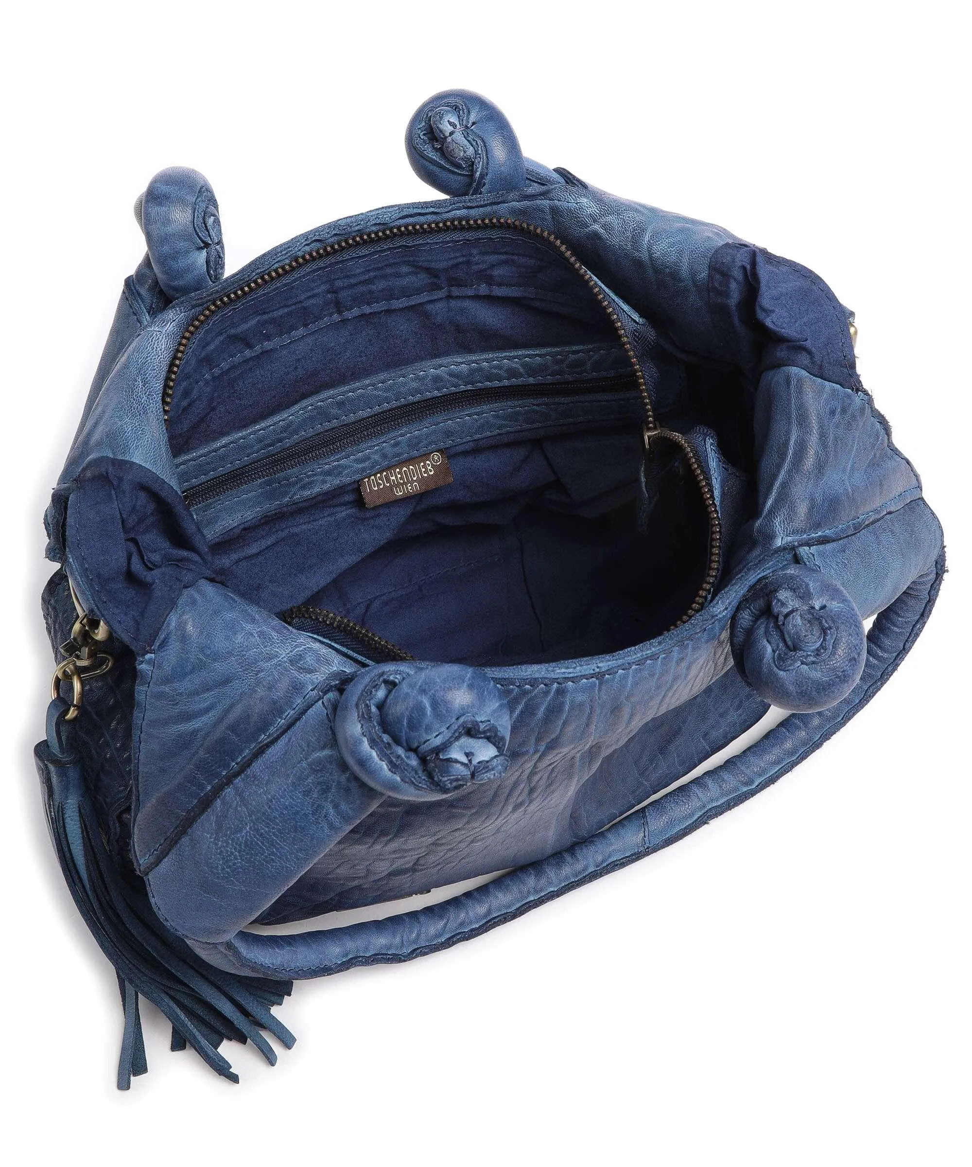  Taschendieb Wien Taborstraße 4 Borsa hobo pelle di vacchetta grana blu scuro  