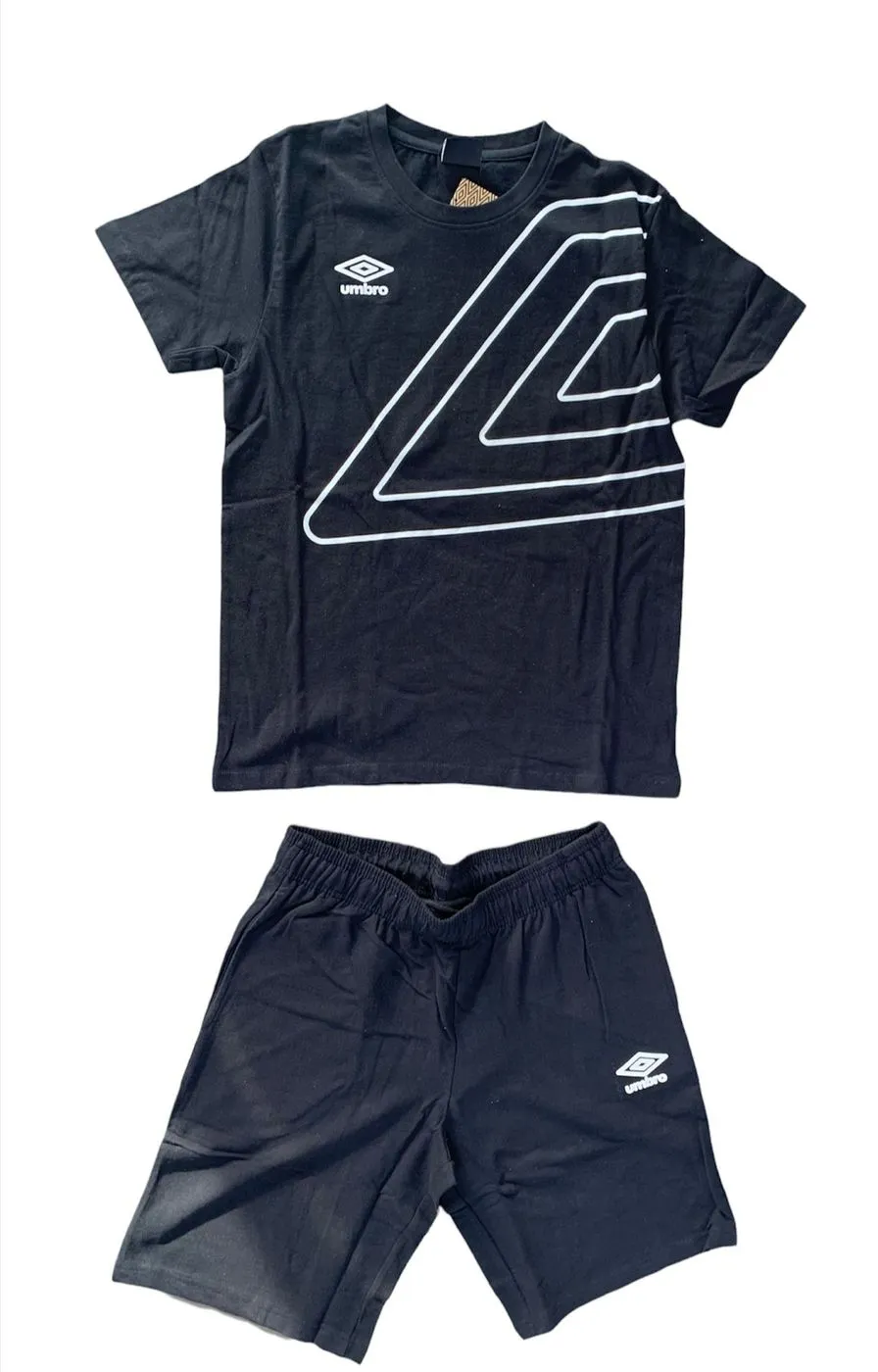 Umbro Completino T-Shirt + Short Nero Logo Bianco Big