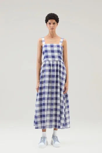 Vestito lungo in voile di puro cotone a quadri                                                                                Bl
