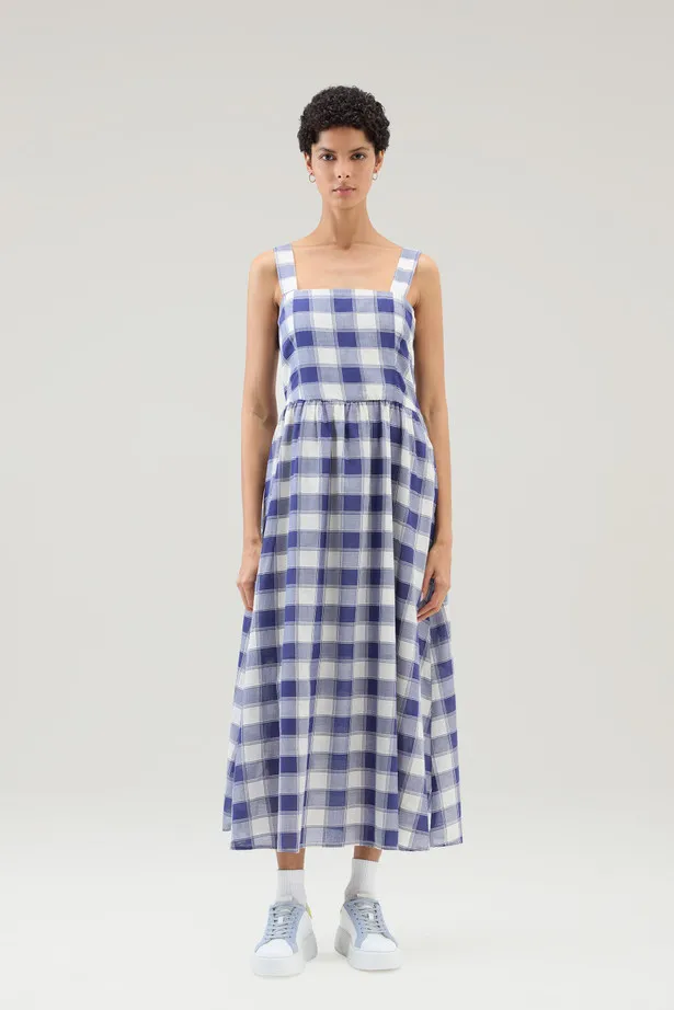 Vestito lungo in voile di puro cotone a quadri                                                                                Bl