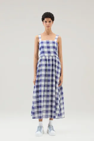 Vestito lungo in voile di puro cotone a quadri                                                                                Bl